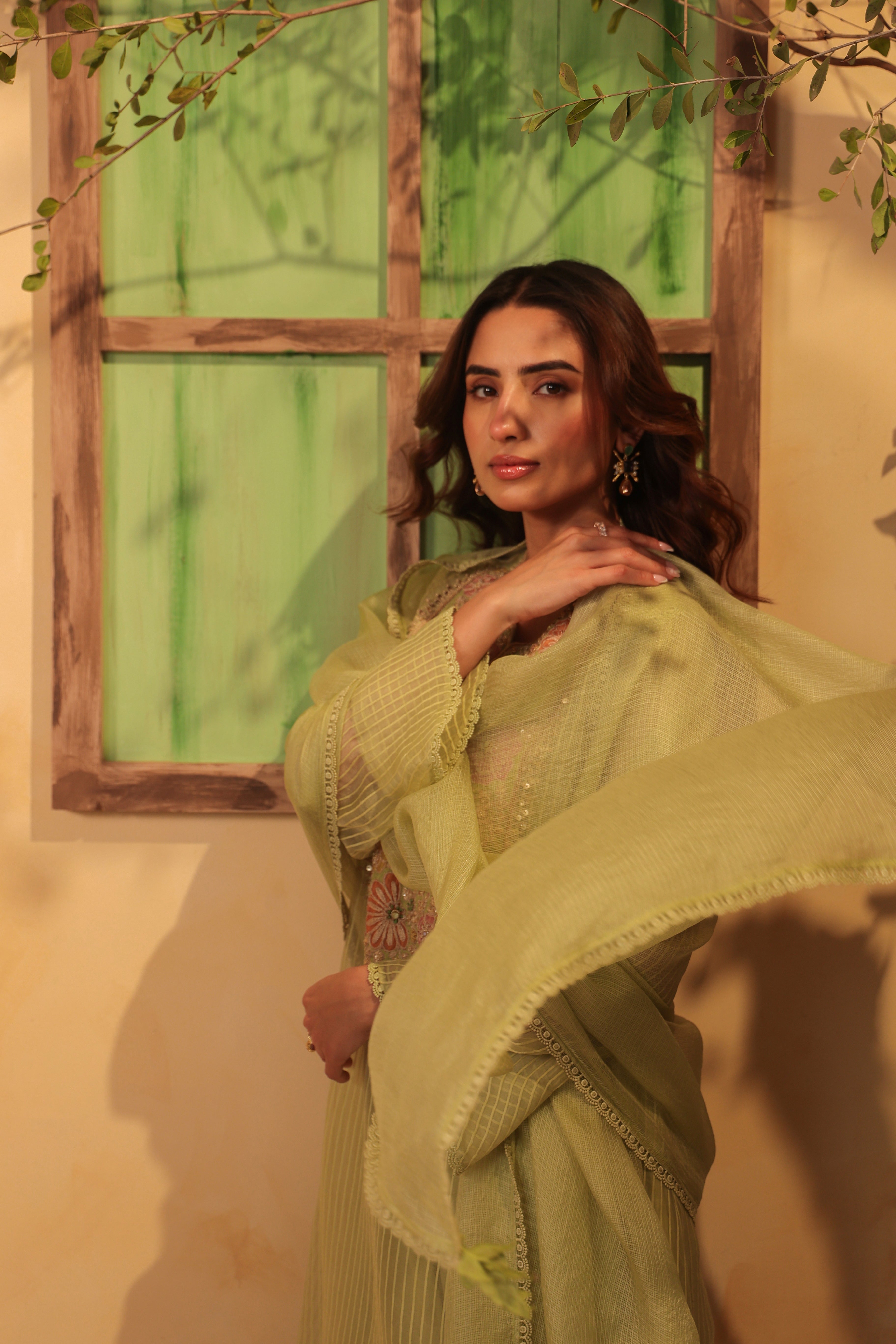 Vaayu Green  Applique Yoke Kurta Set