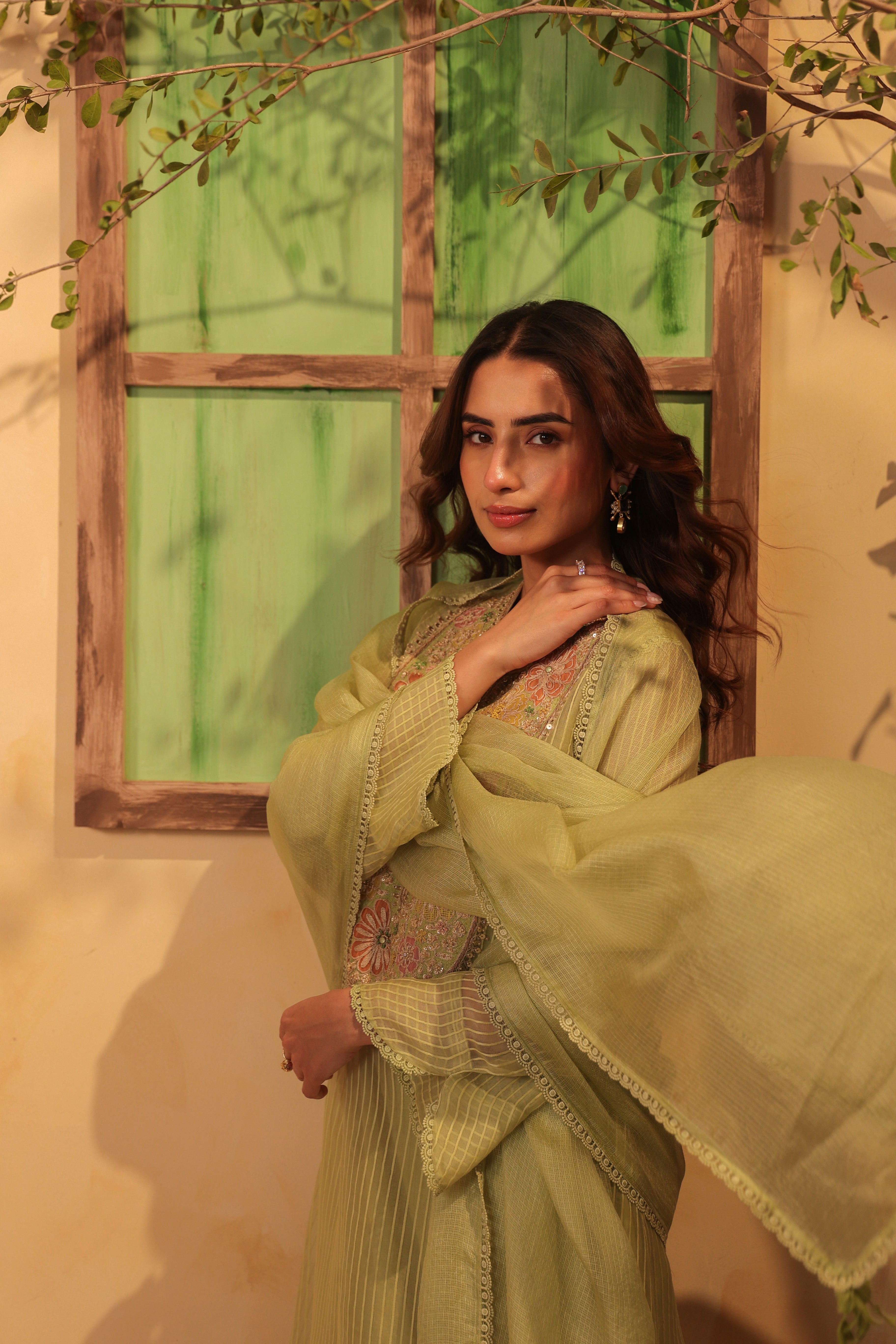 Vaayu Green  Applique Yoke Kurta Set