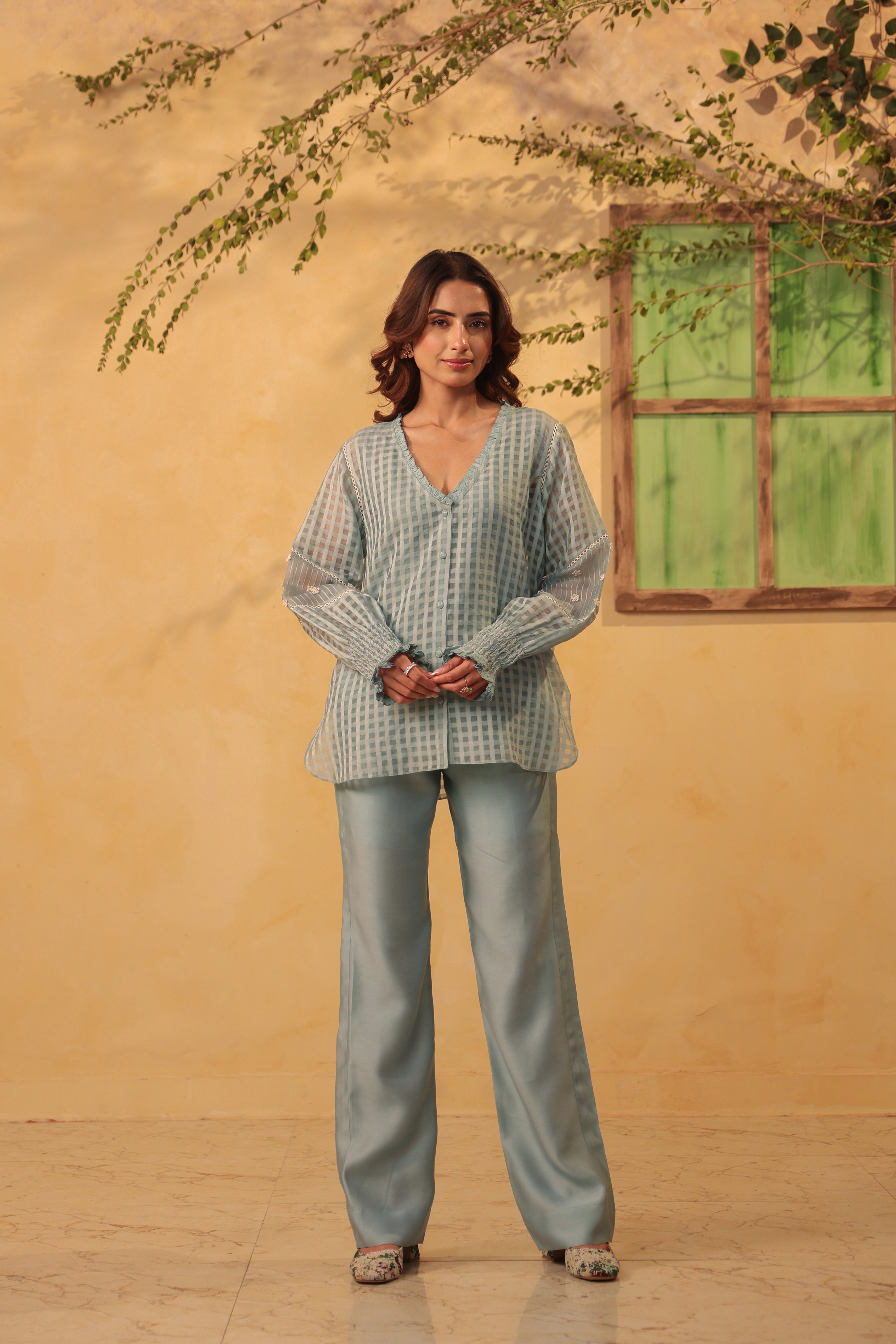 Vaayu Light Blue V Neck Co ord Set