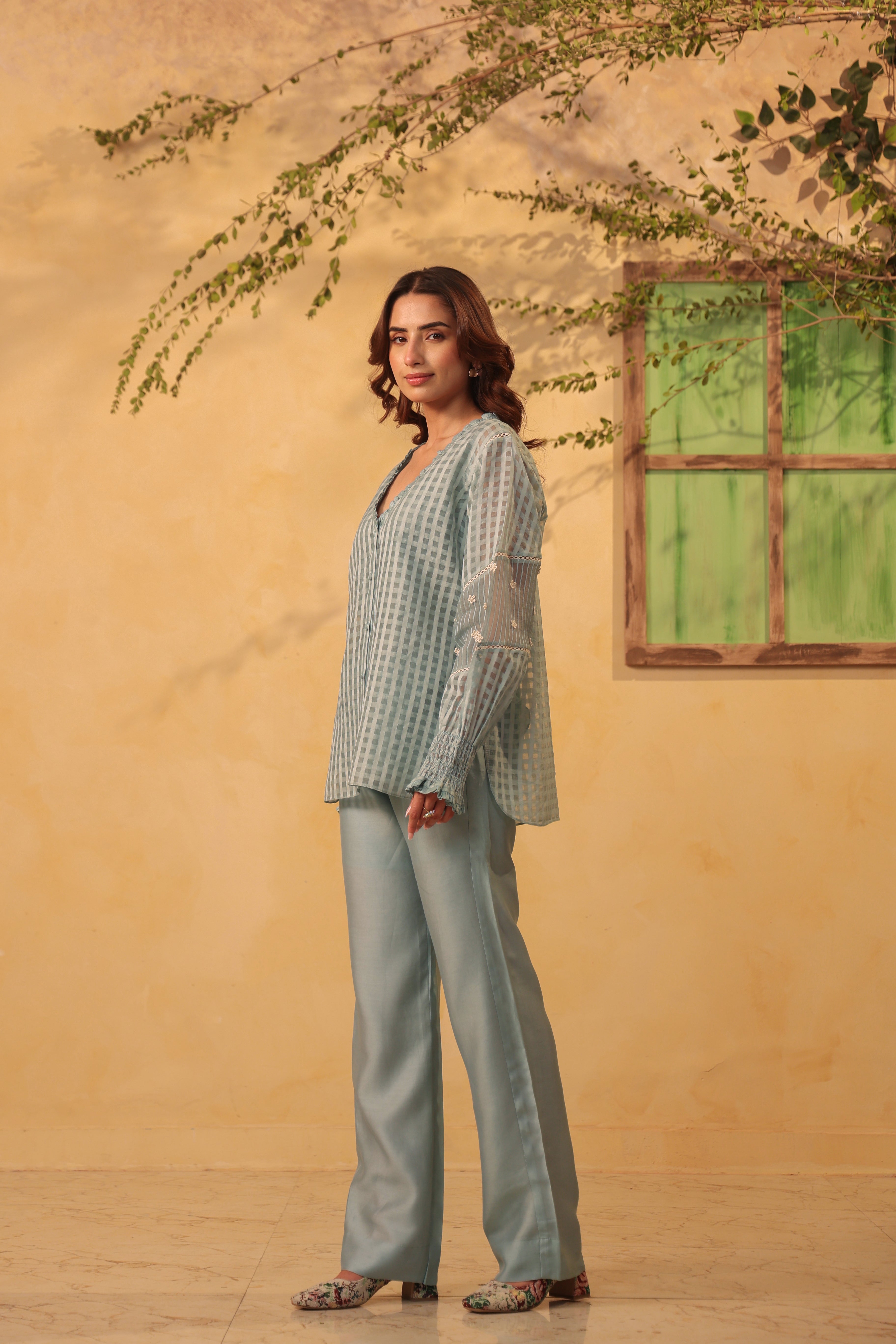 Vaayu Light Blue V Neck Co ord Set