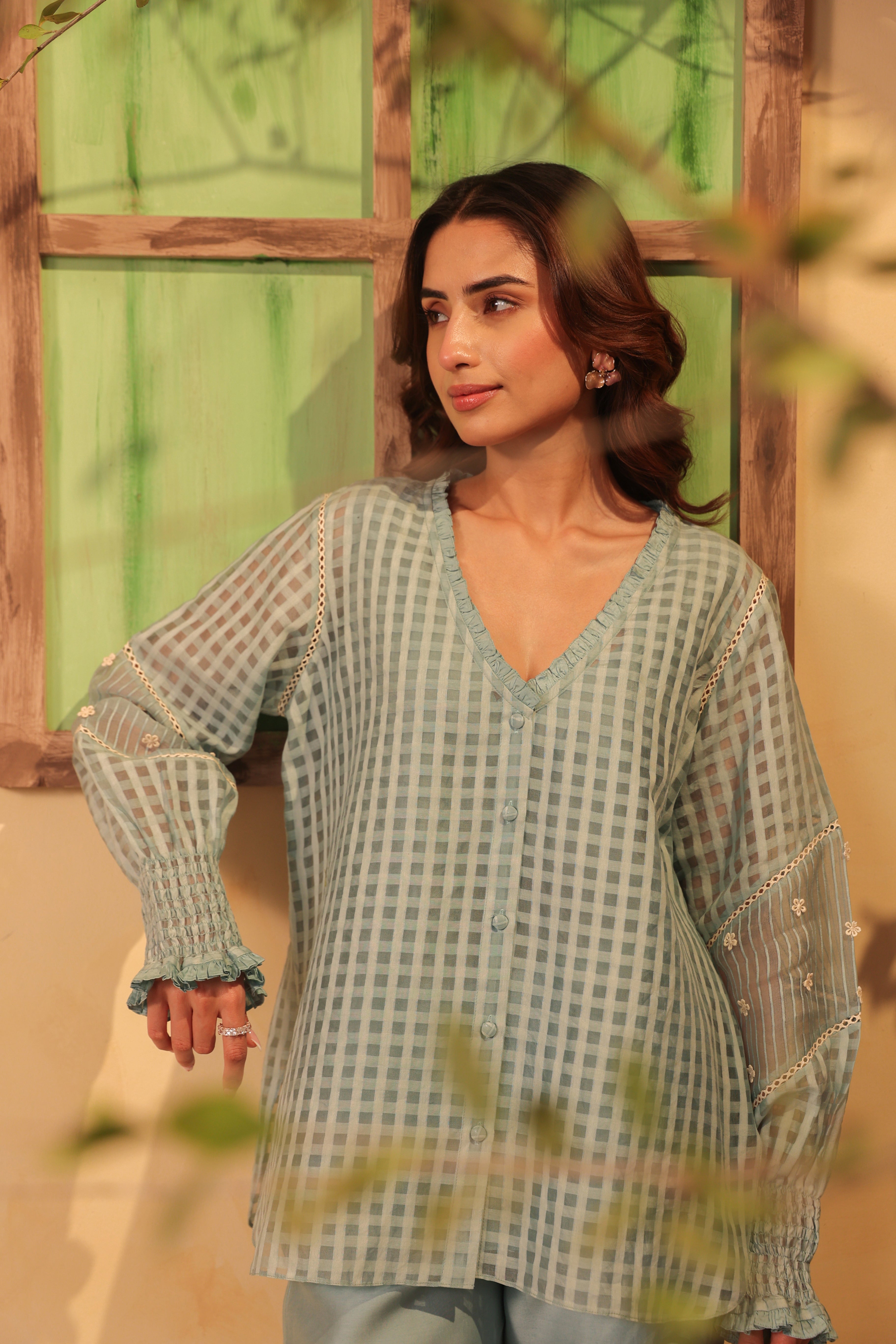 Vaayu Light Blue V Neck Co ord Set