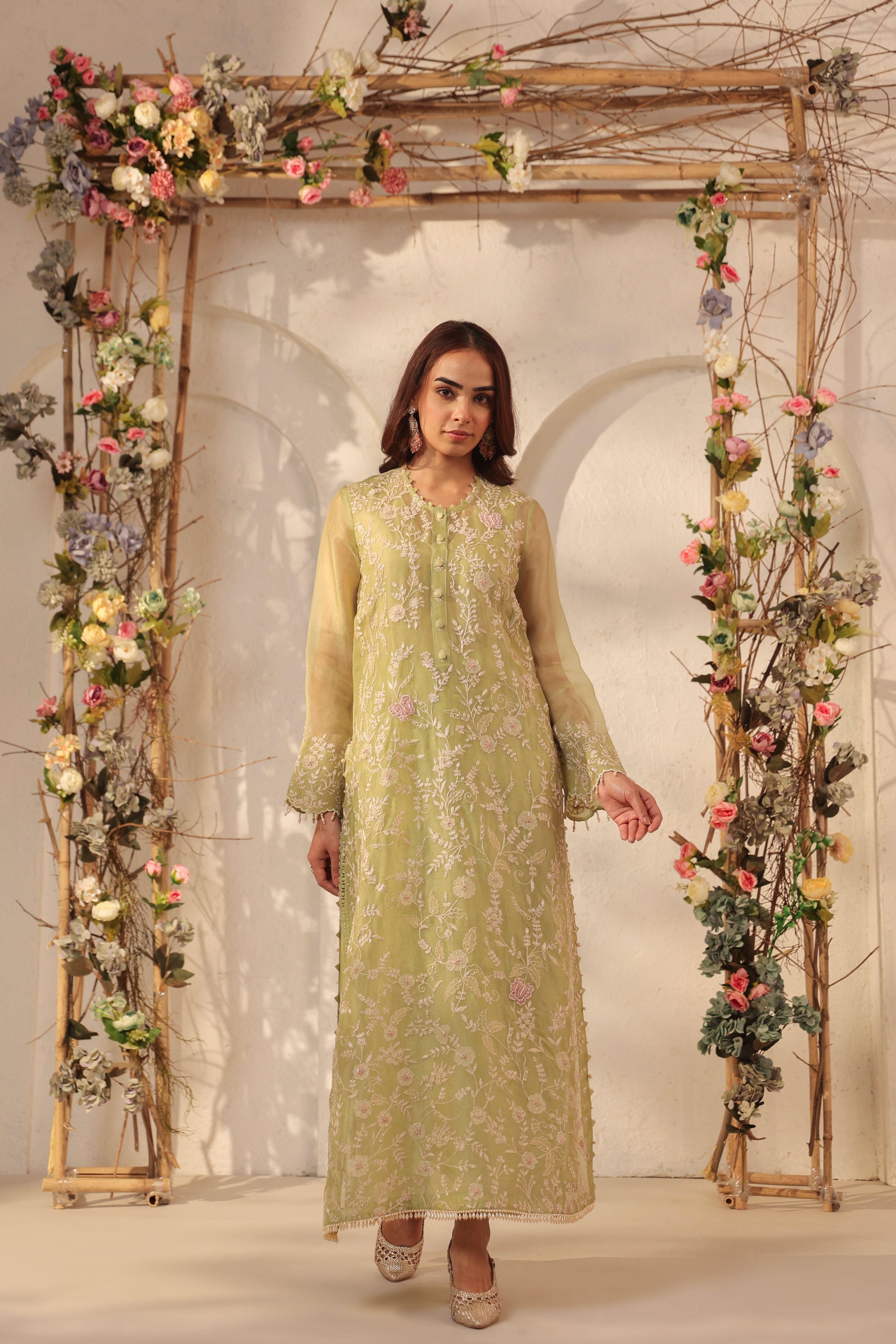 Vaayu Green Heavy Jaal Kurta Set