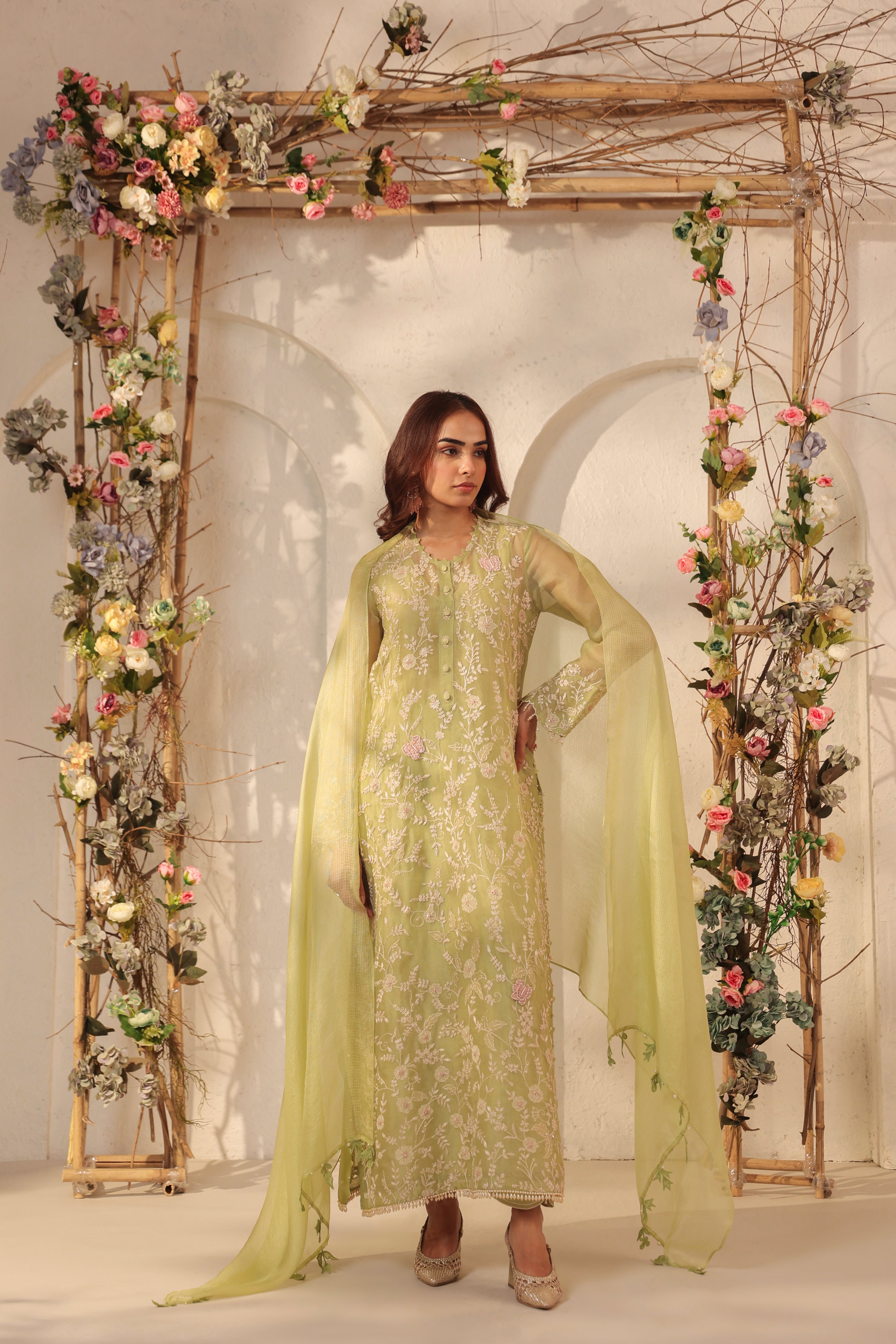 Vaayu Green Heavy Jaal Kurta Set