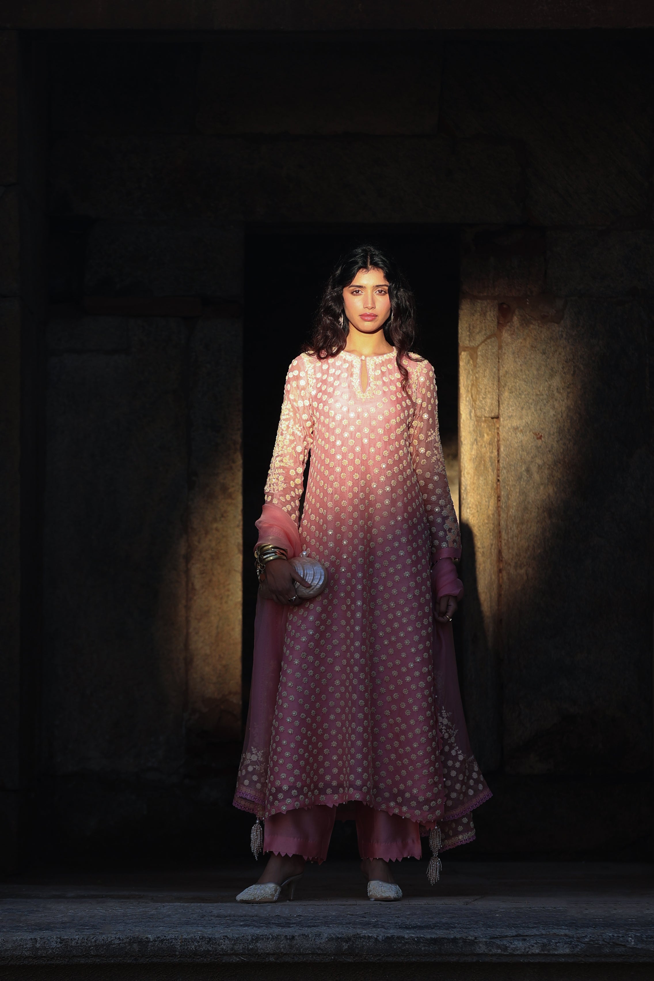 Vaayu Pink Buti Kurta Set