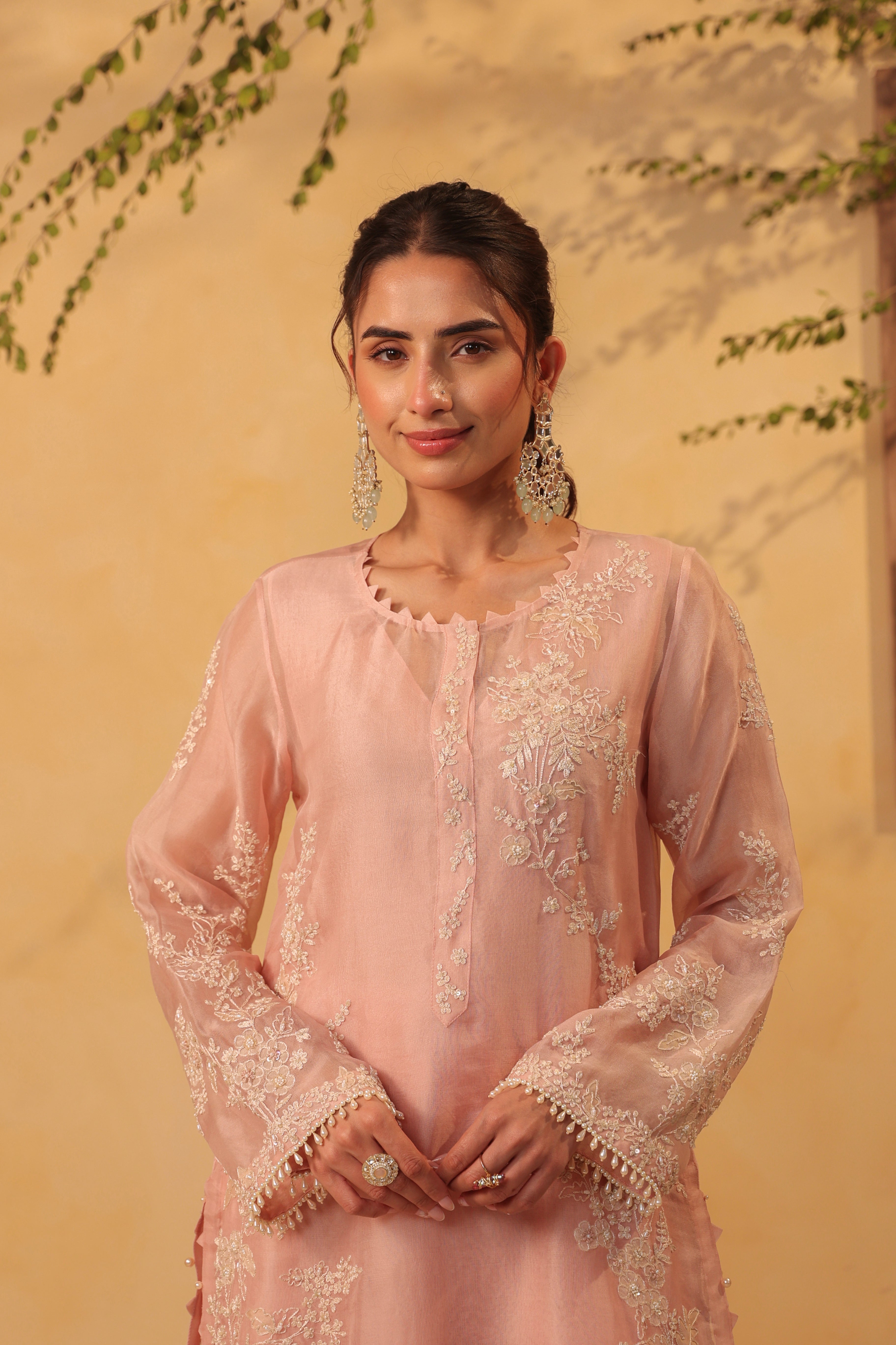 Vaayu Light Pink jaal straight kurta Set