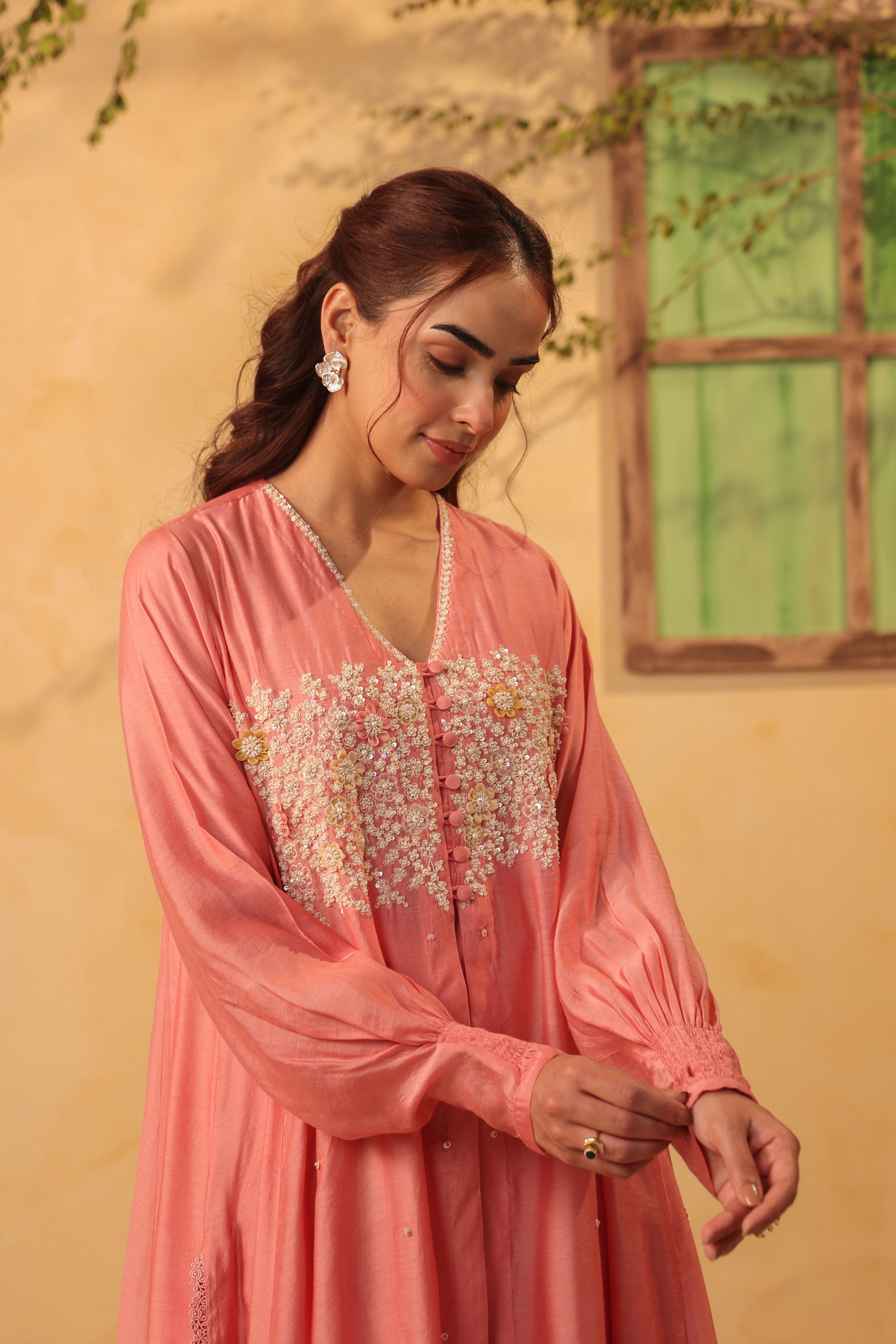 Vaayu Pink Jacket Style Kurta Set