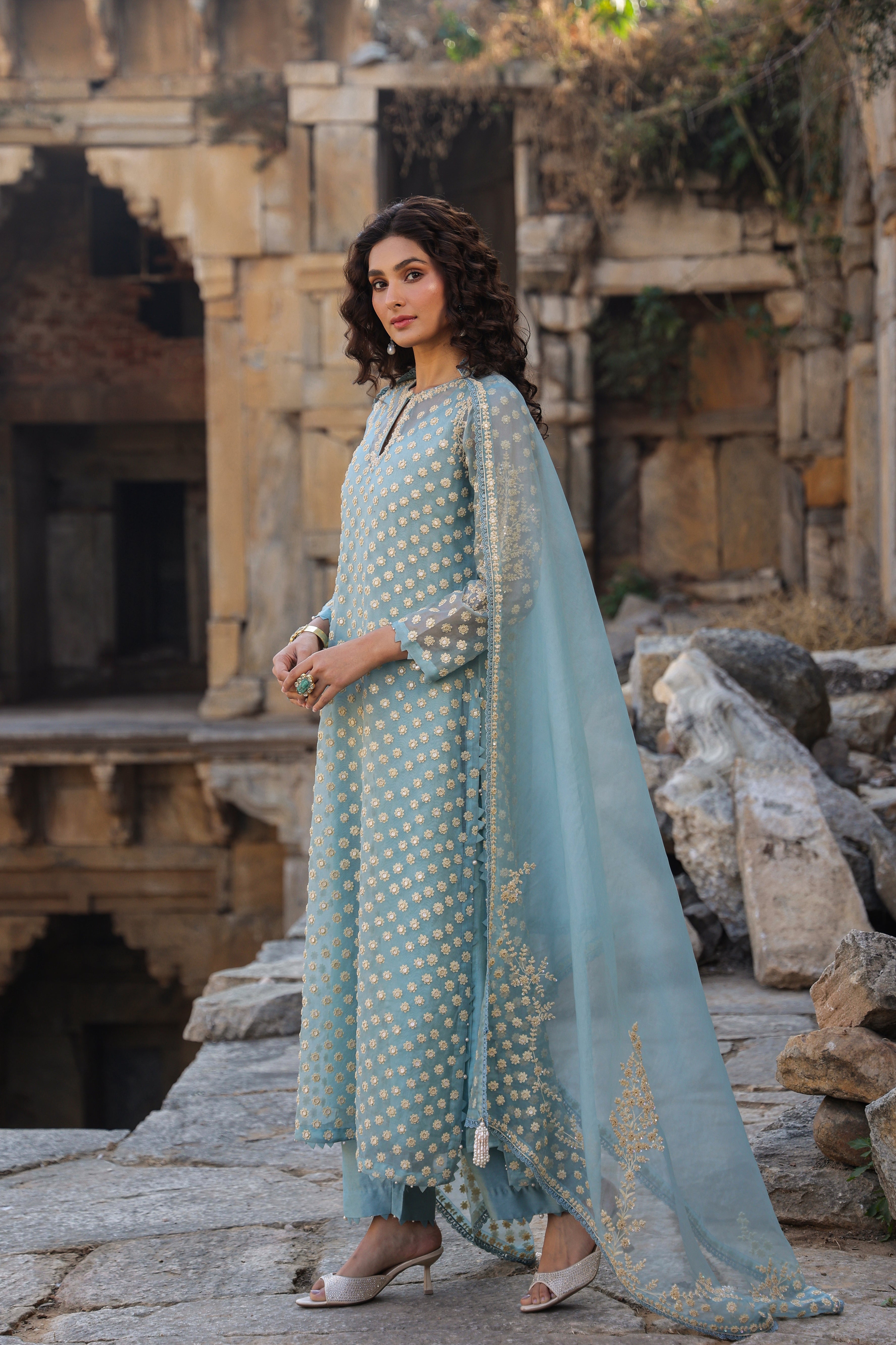 Vaayu Light Blue Buti Kurta Set
