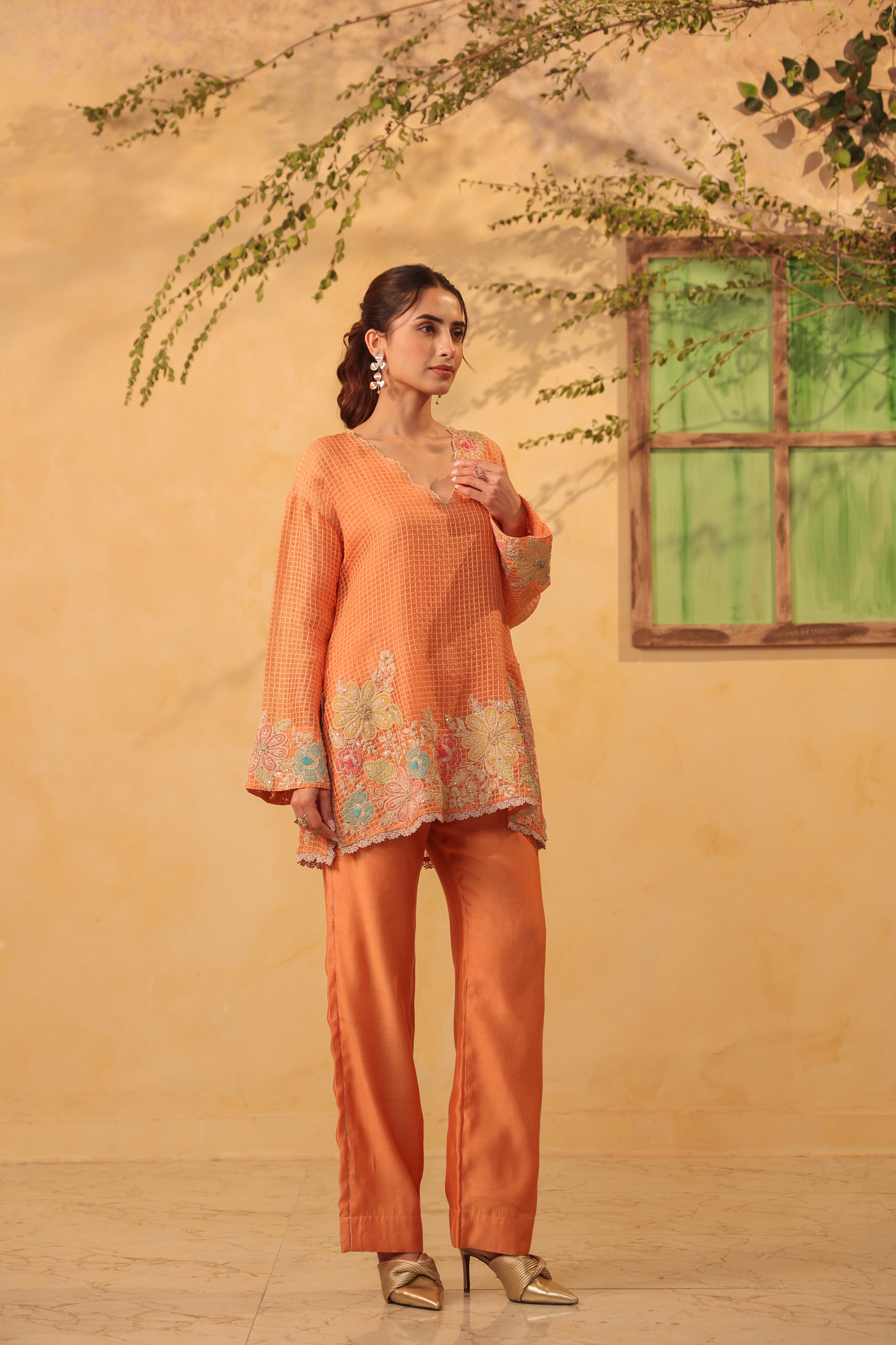 Vaayu Orange Heavy Applique Co-Ord Set