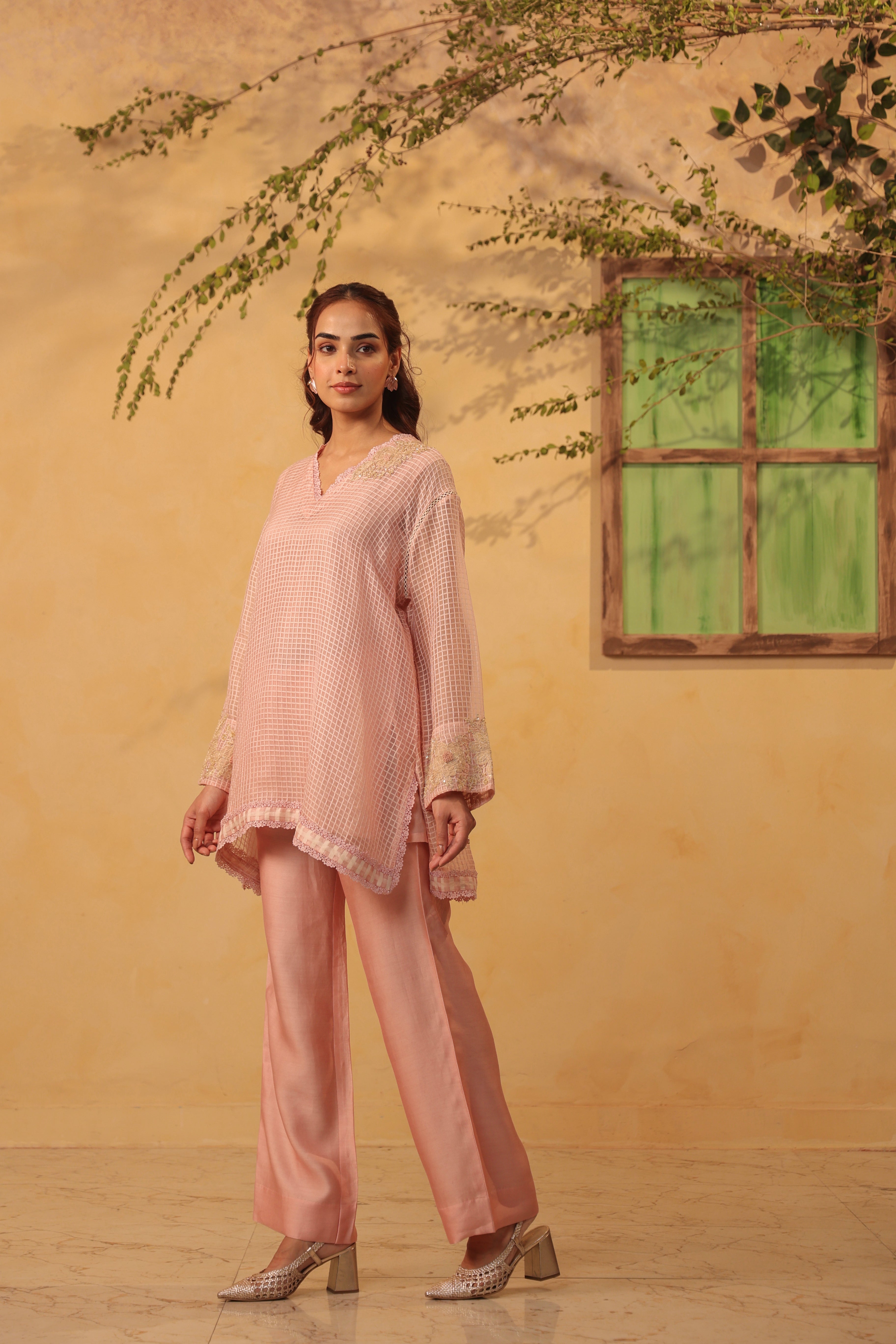 Vaayu Light Pink Applique Co-ord Set Set