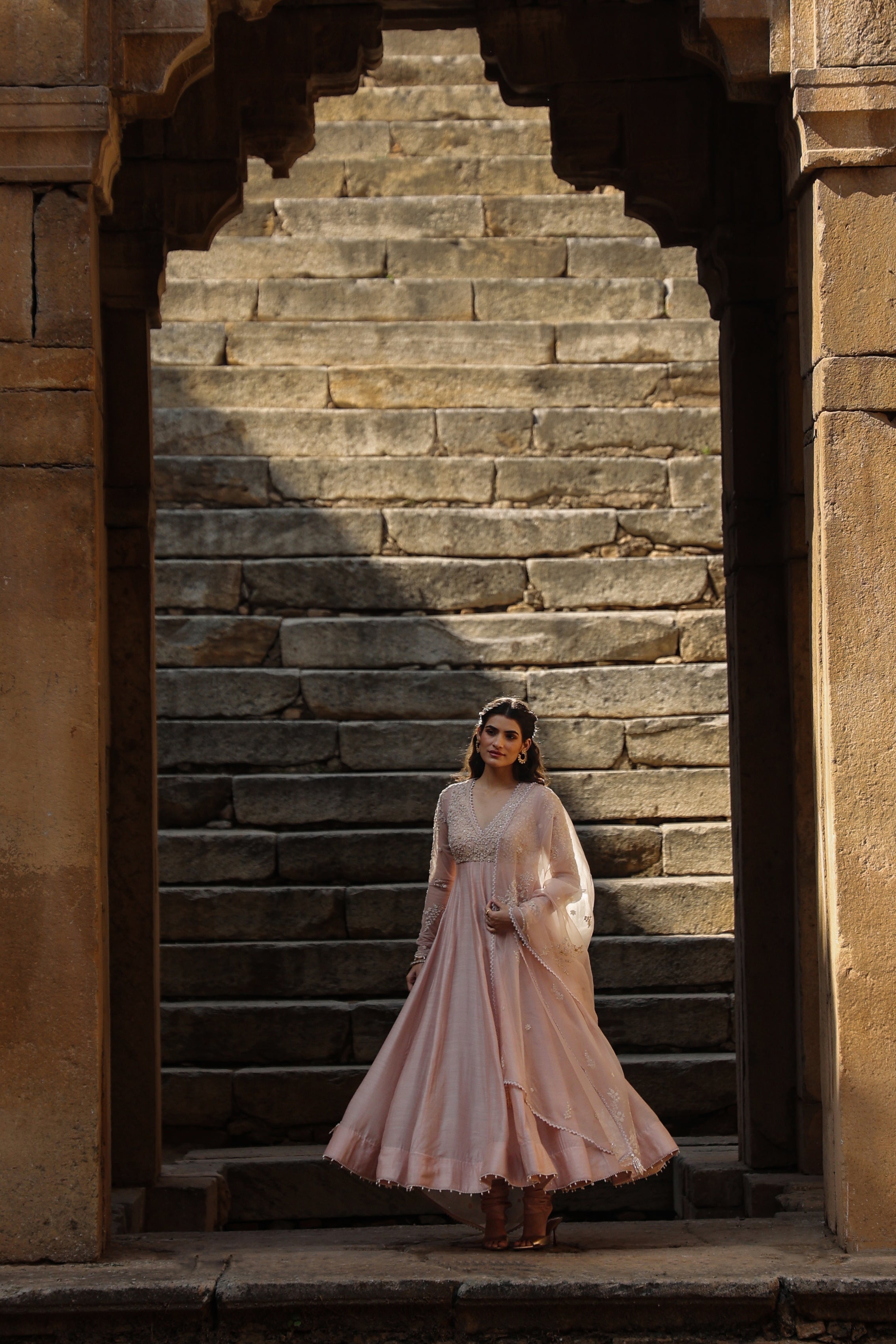 Vaayu Light Pink Applique Kalidar Set