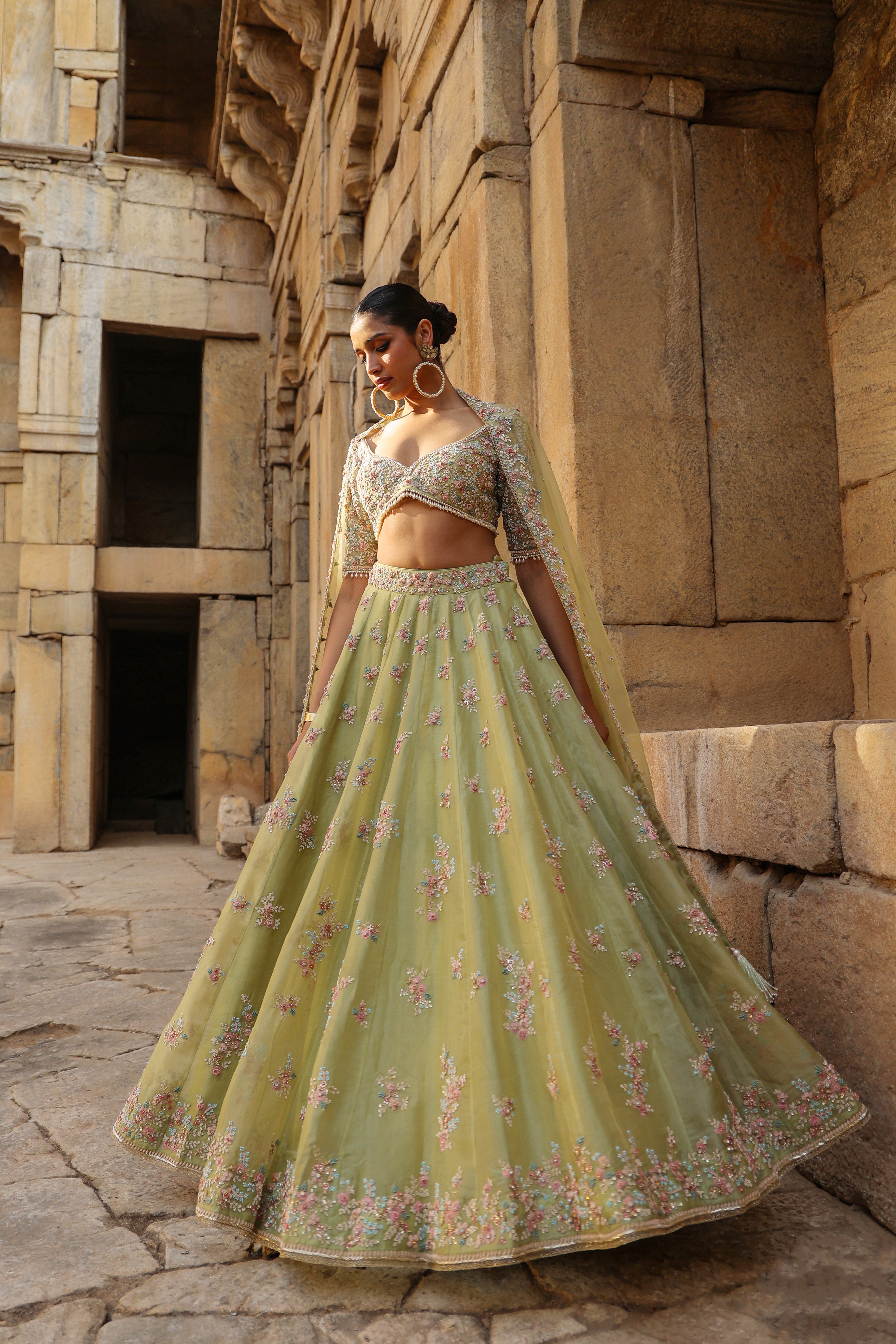 Vaayu Green Multicolor Phool Lehenga Set