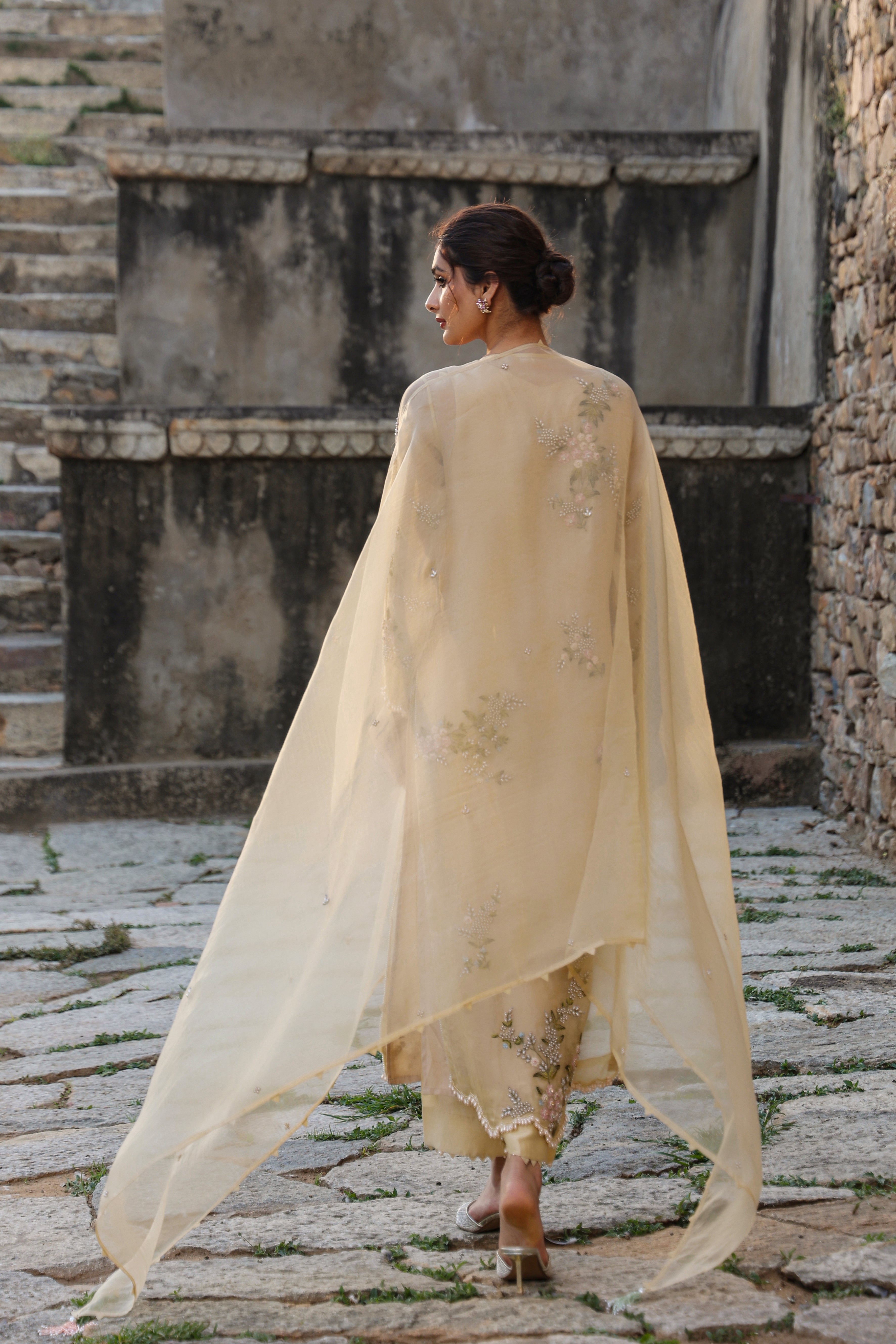 Vaayu Beige Multicolor Jaal Kurta Set