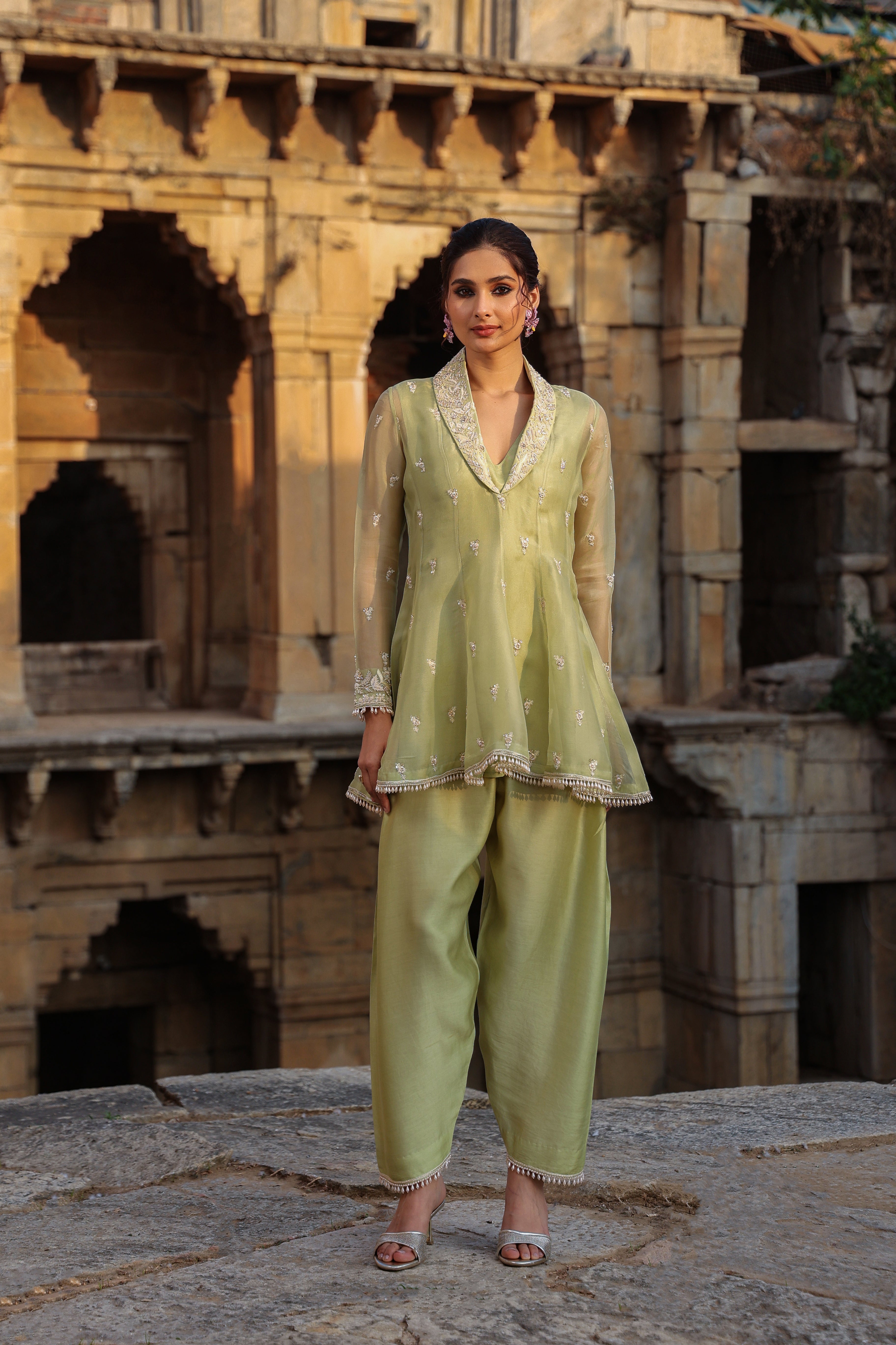 Vaayu Green Short Kalidar Set
