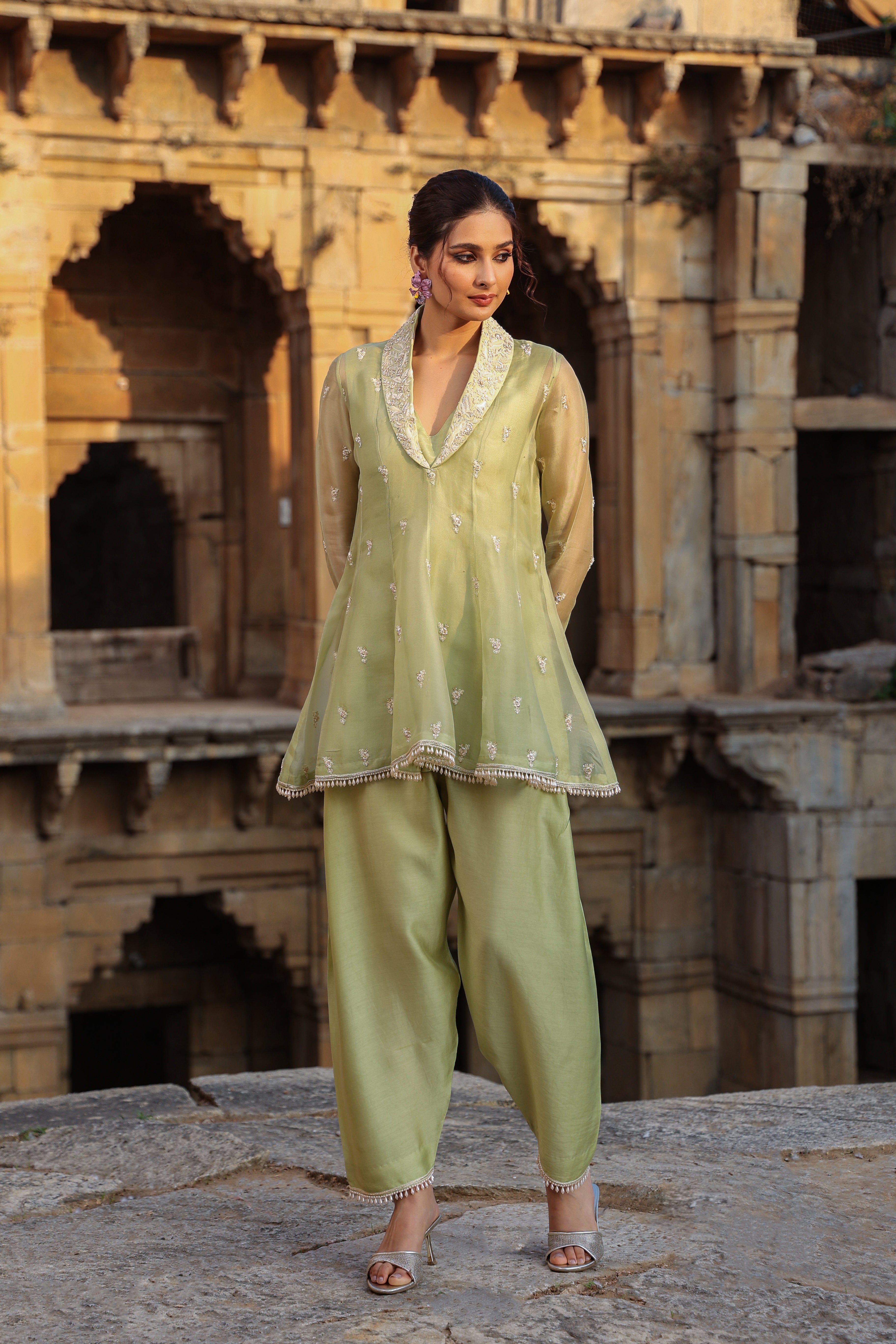 Vaayu Green Short Kalidar Set