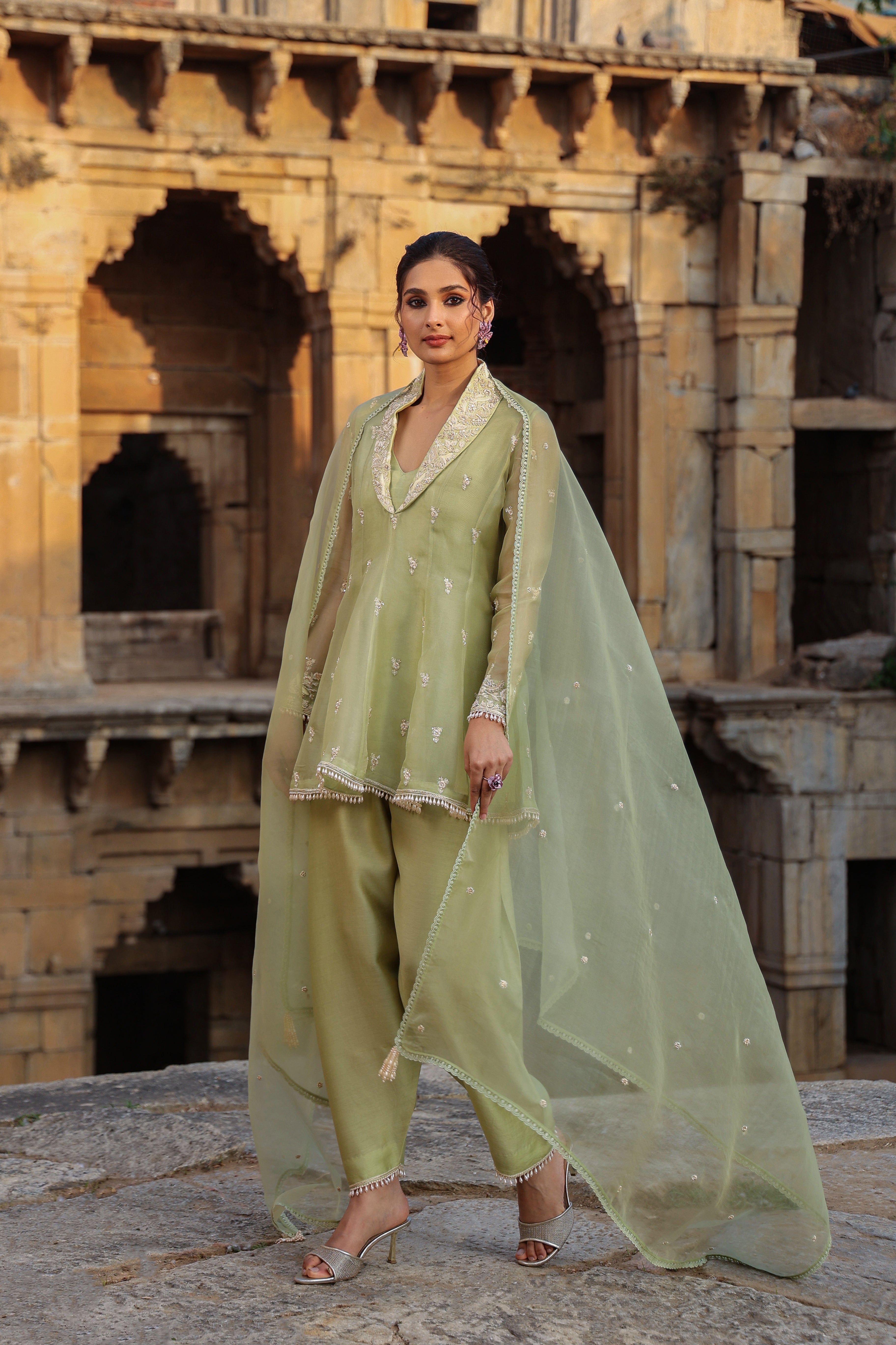 Vaayu Green Short Kalidar Set