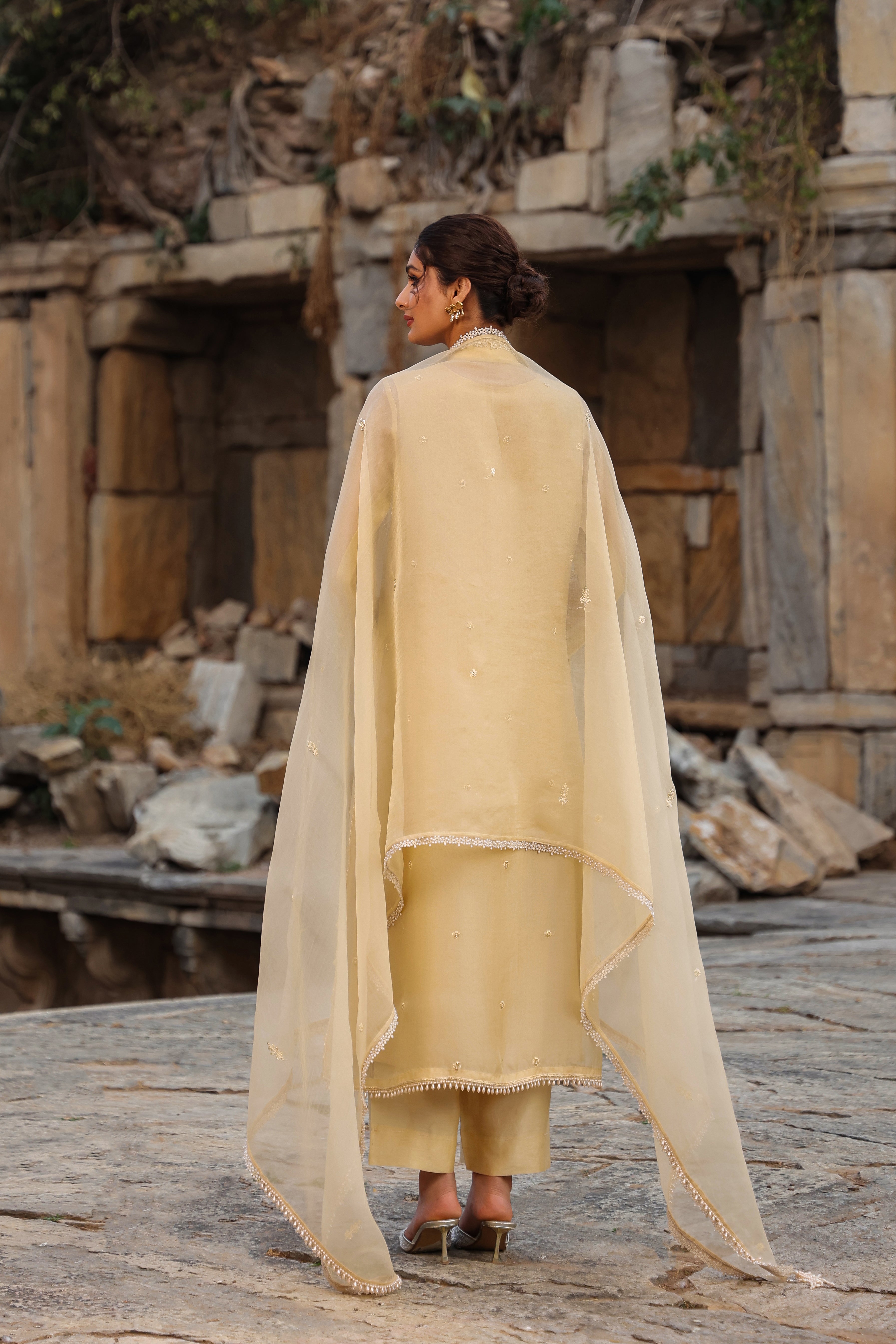 Vaayu Beige Heavy Jacket Kurta Set