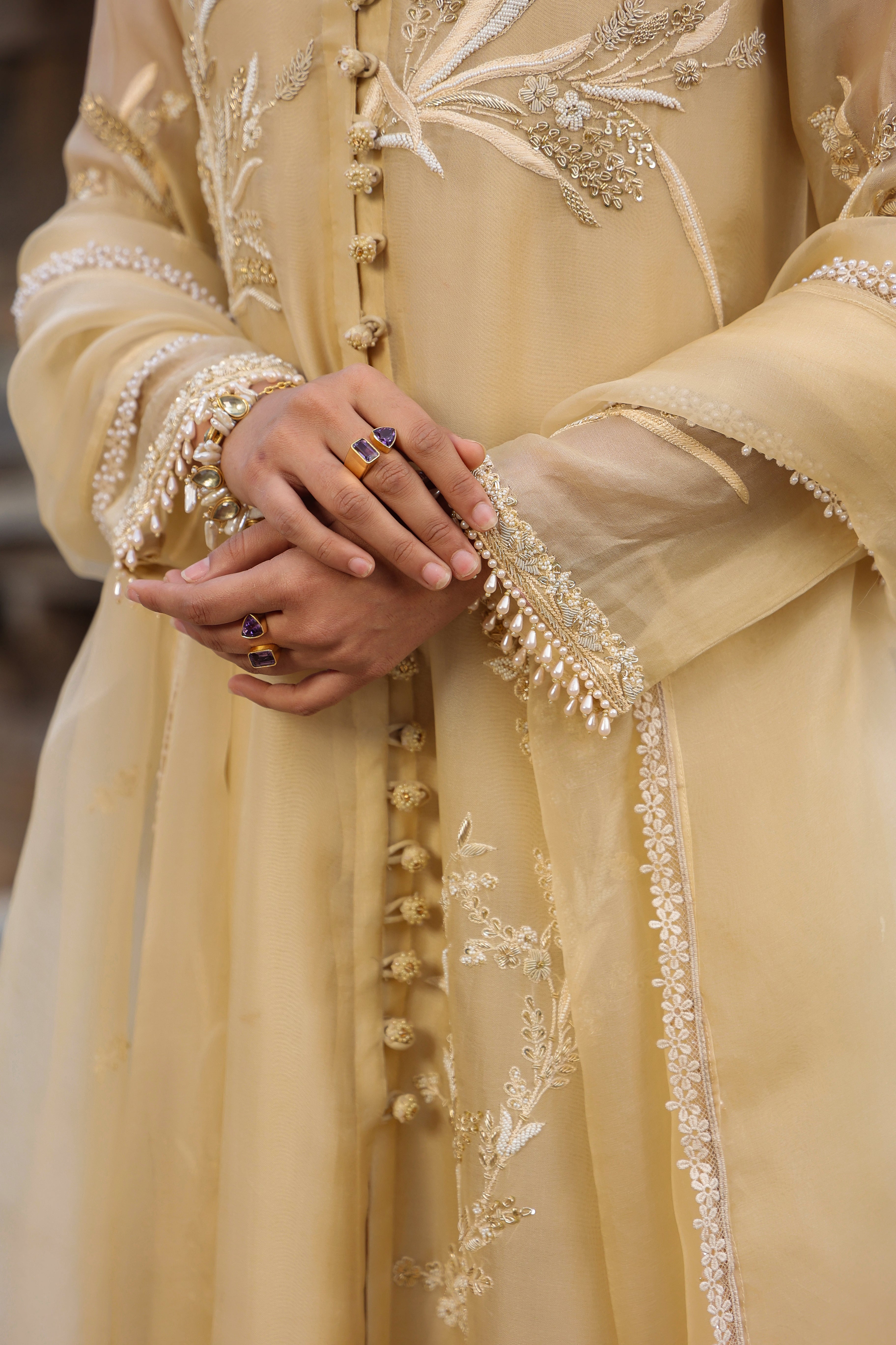 Vaayu Beige Heavy Jacket Kurta Set