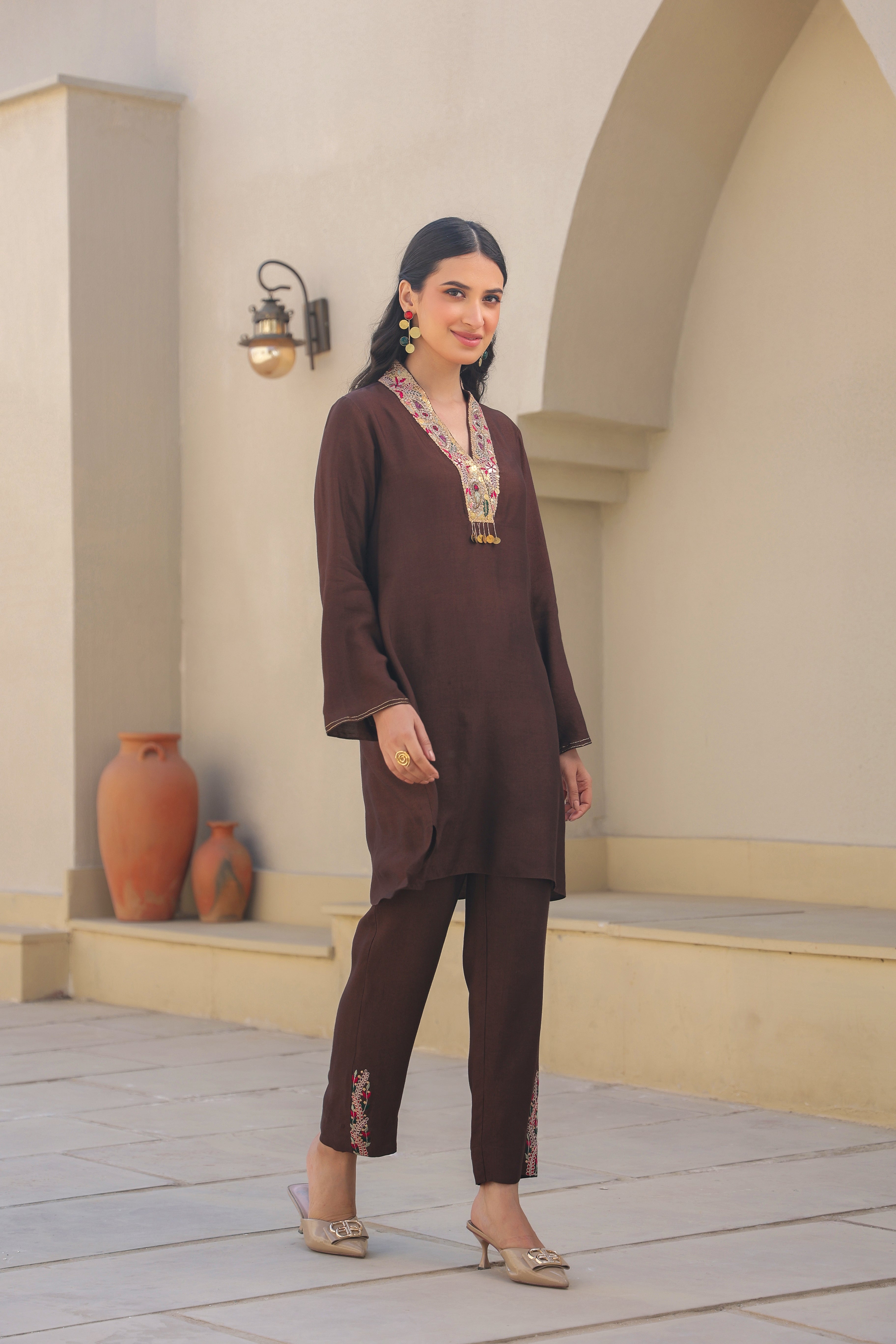 Zardosi Paisley V Neck Co-ord Set