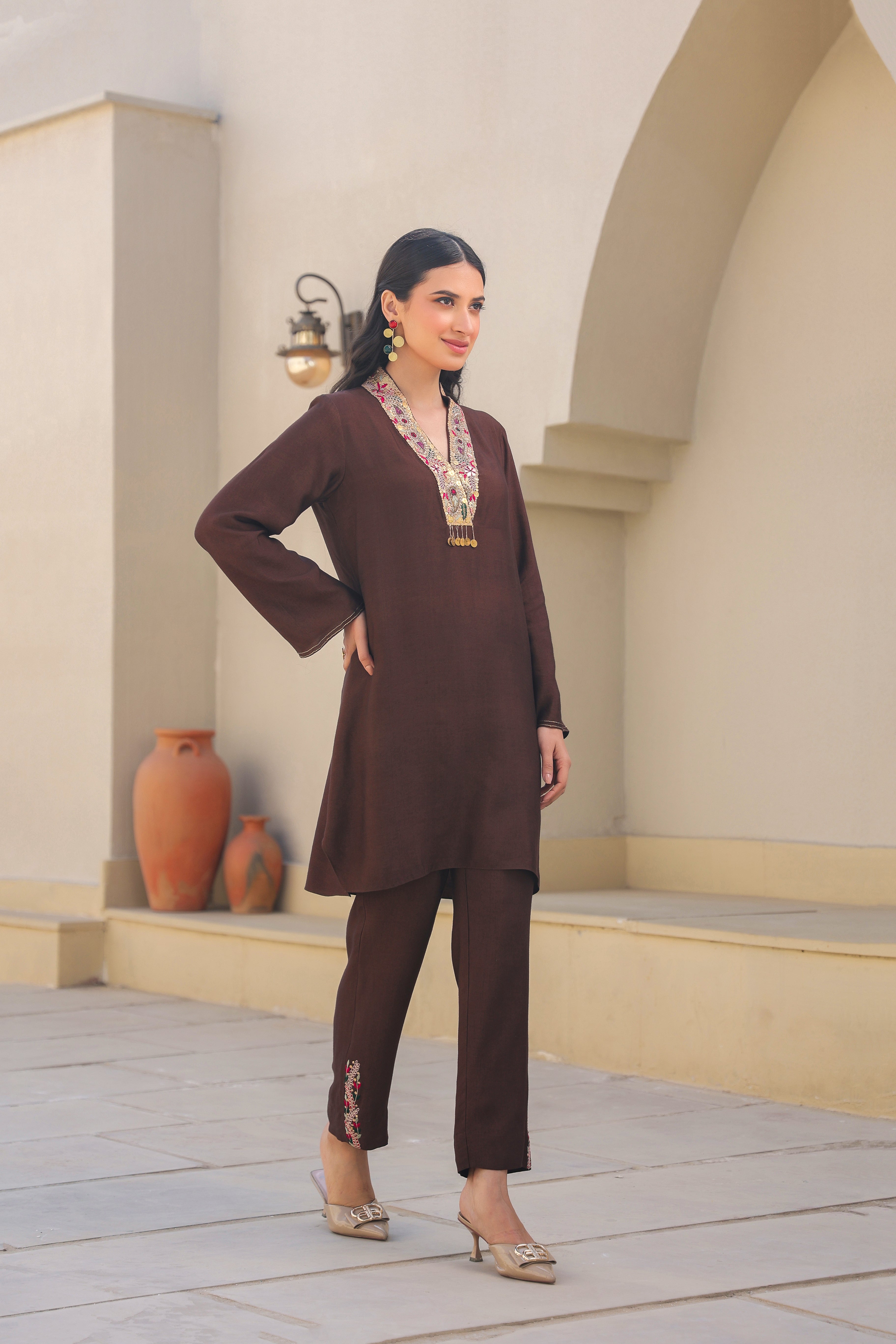 Zardosi Paisley V Neck Co-ord Set