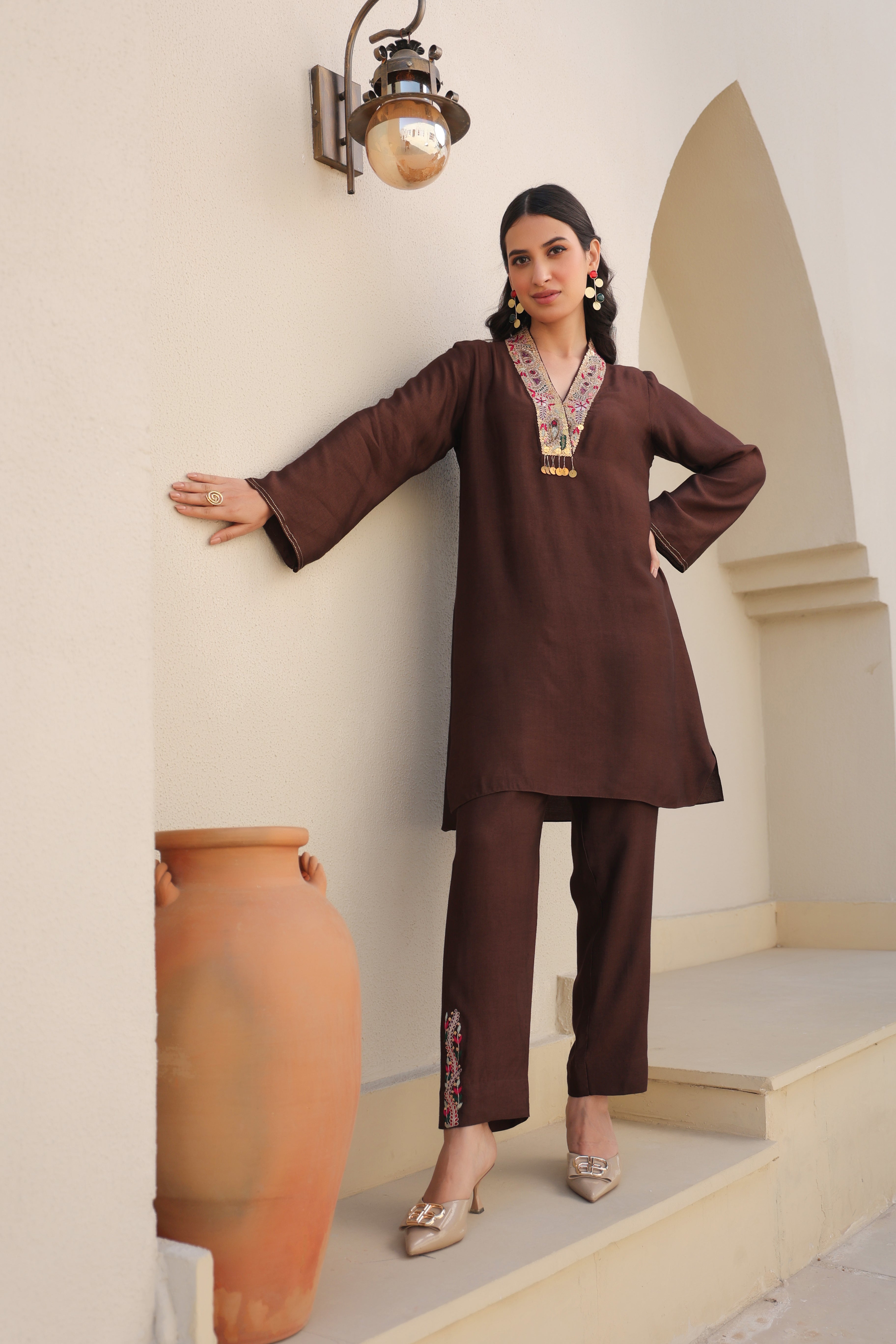 Zardosi Paisley V Neck Co-ord Set