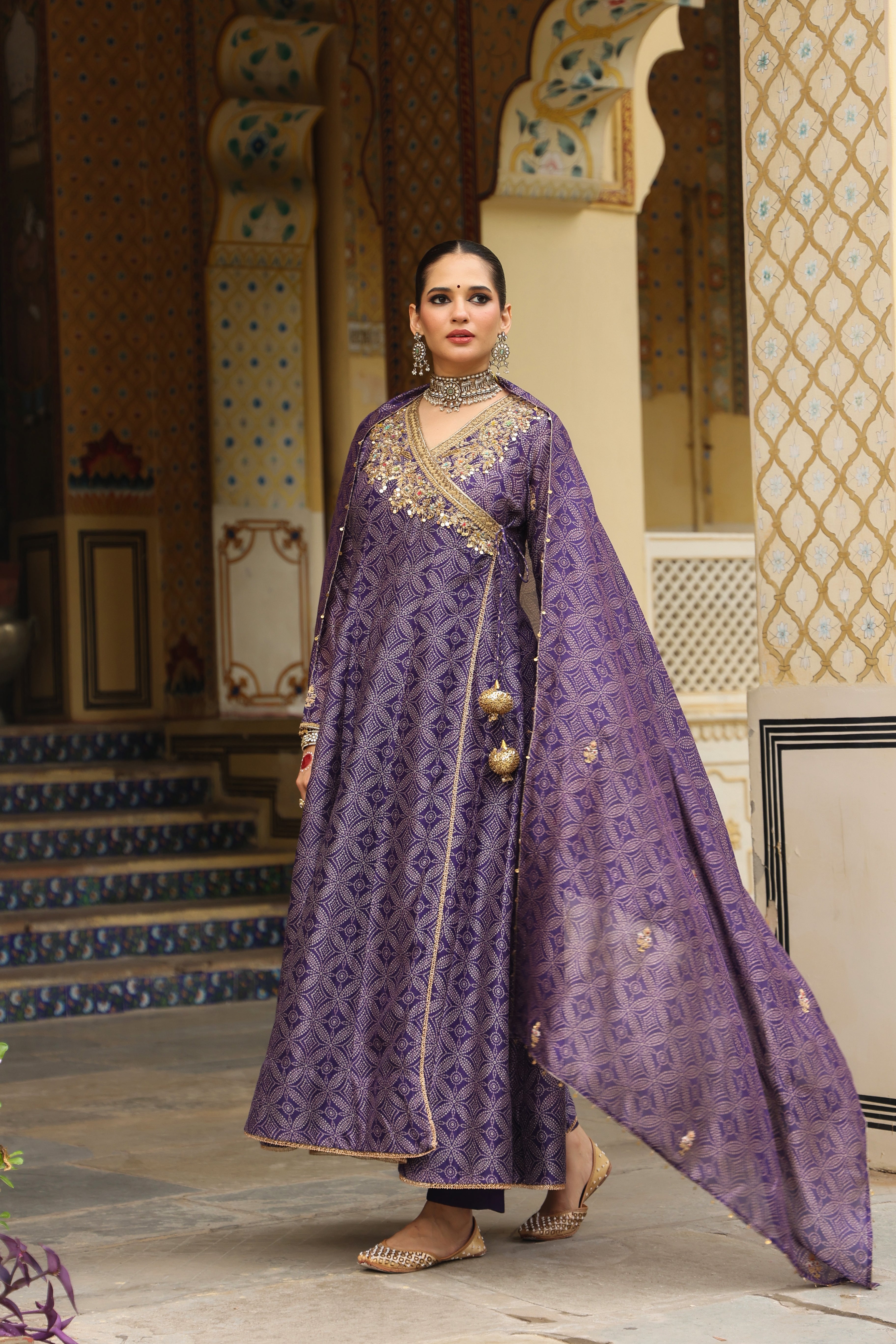 Ahista Purple Printed Angrakha