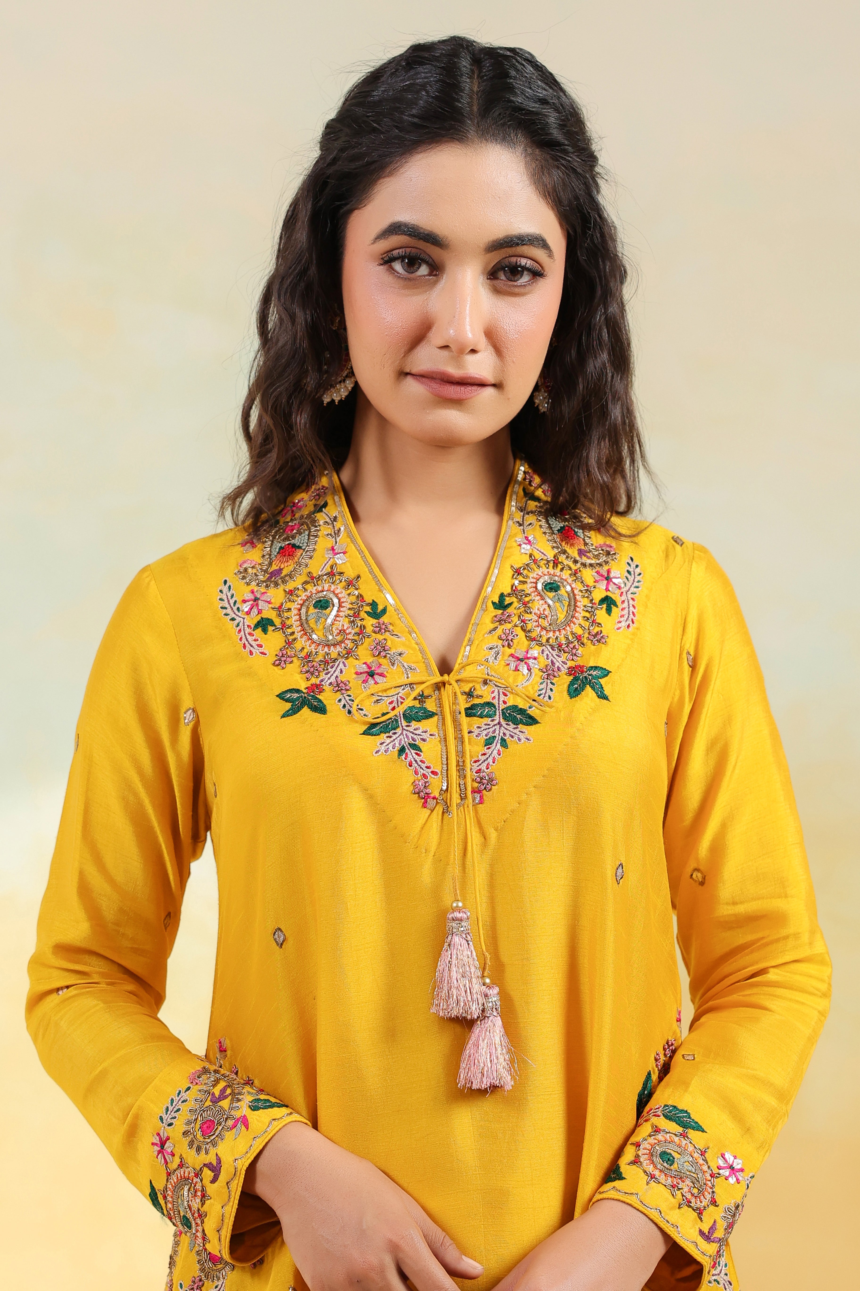 Mustard Zardozi Paisley Pocket Style