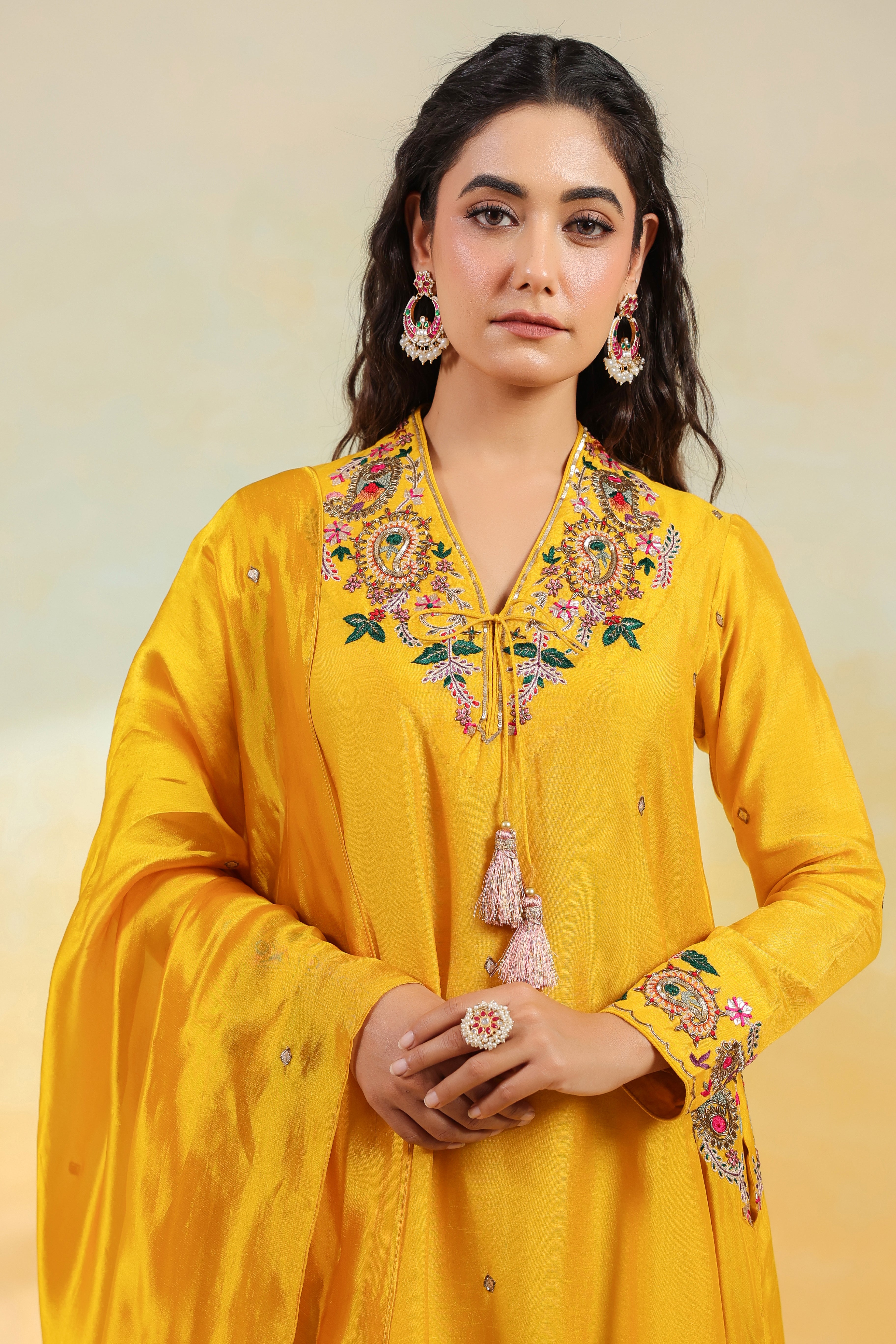 Mustard Zardozi Paisley Pocket Style