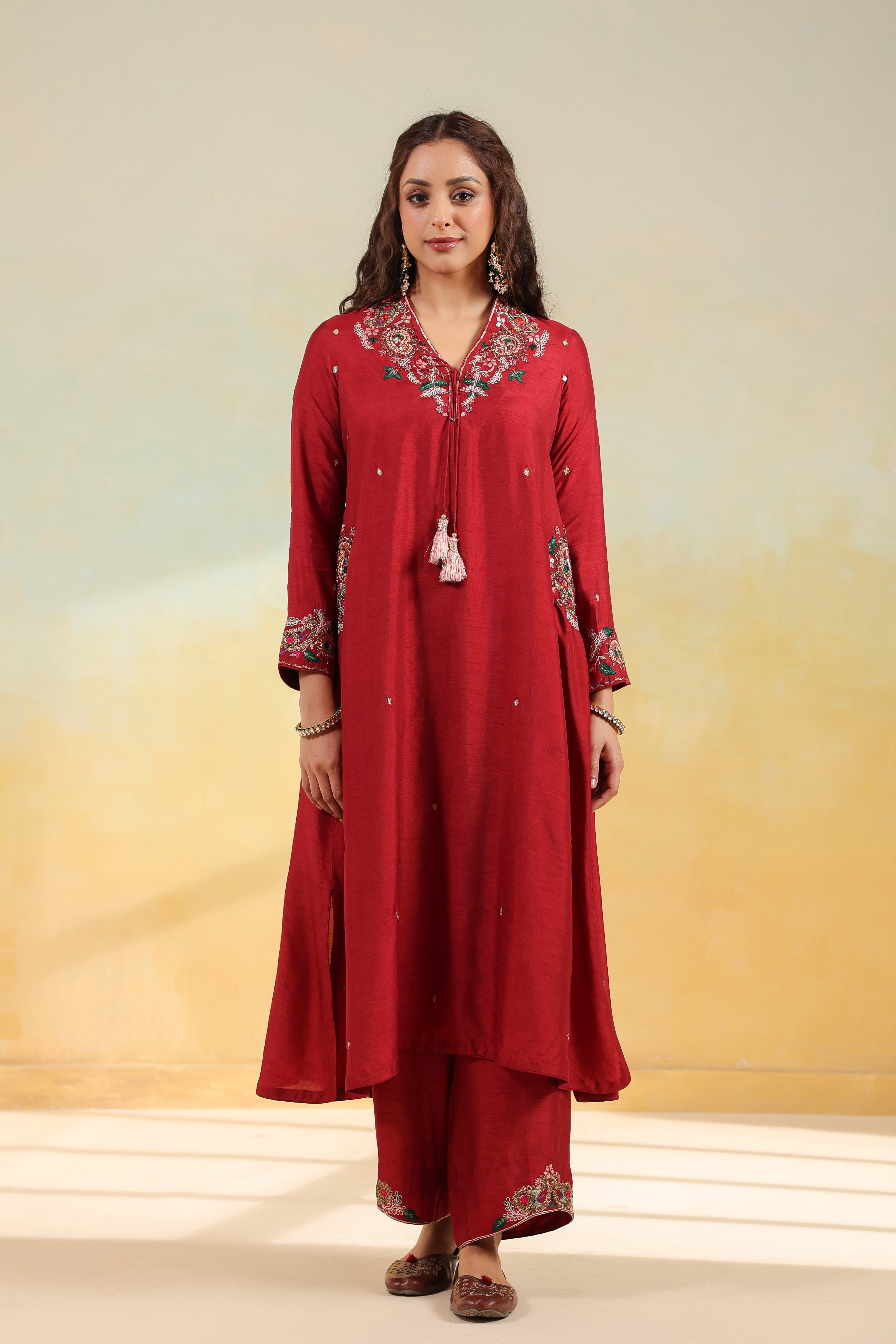 Maroon Zardozi Paisley Pocket Style