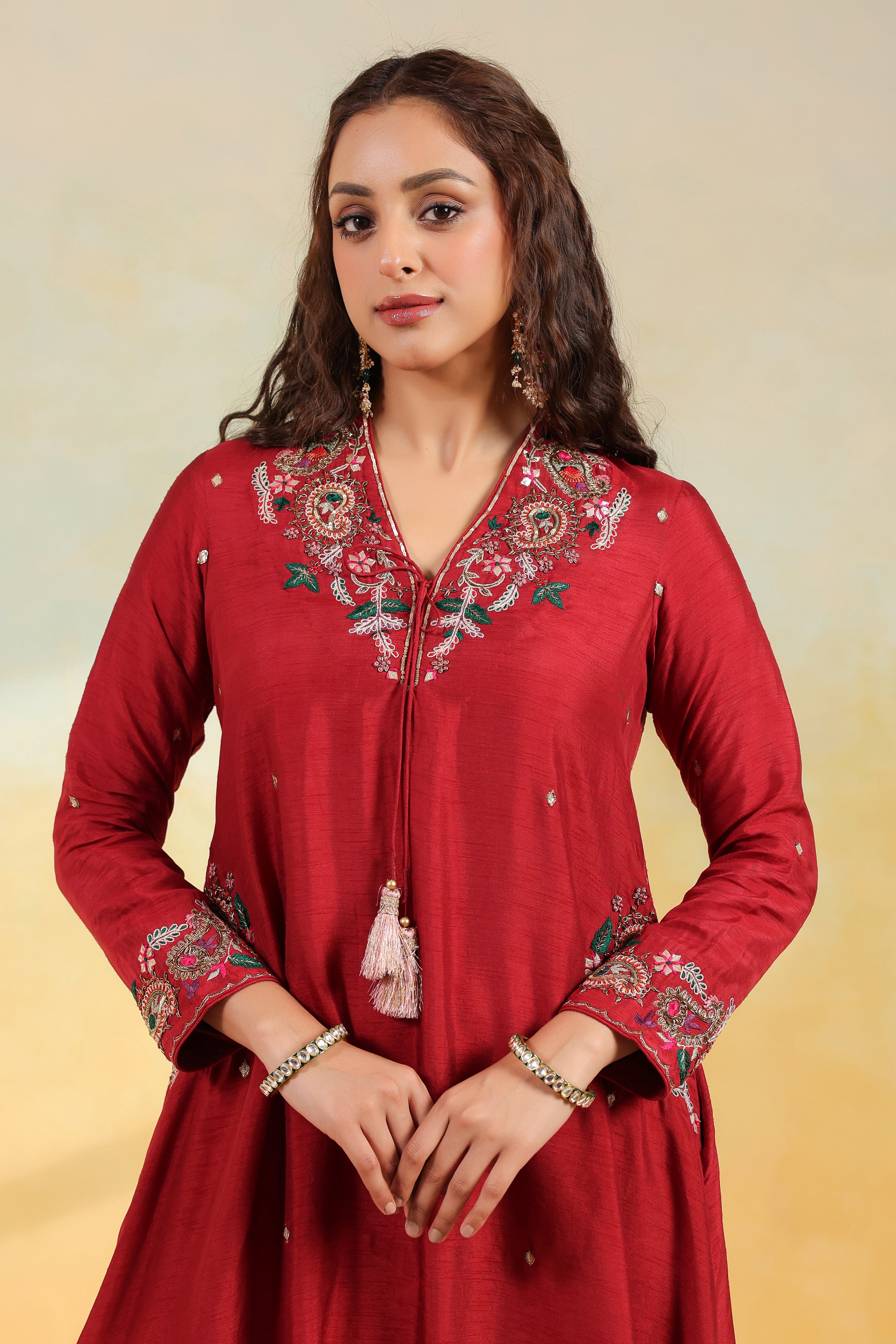 Maroon Zardozi Paisley Pocket Style