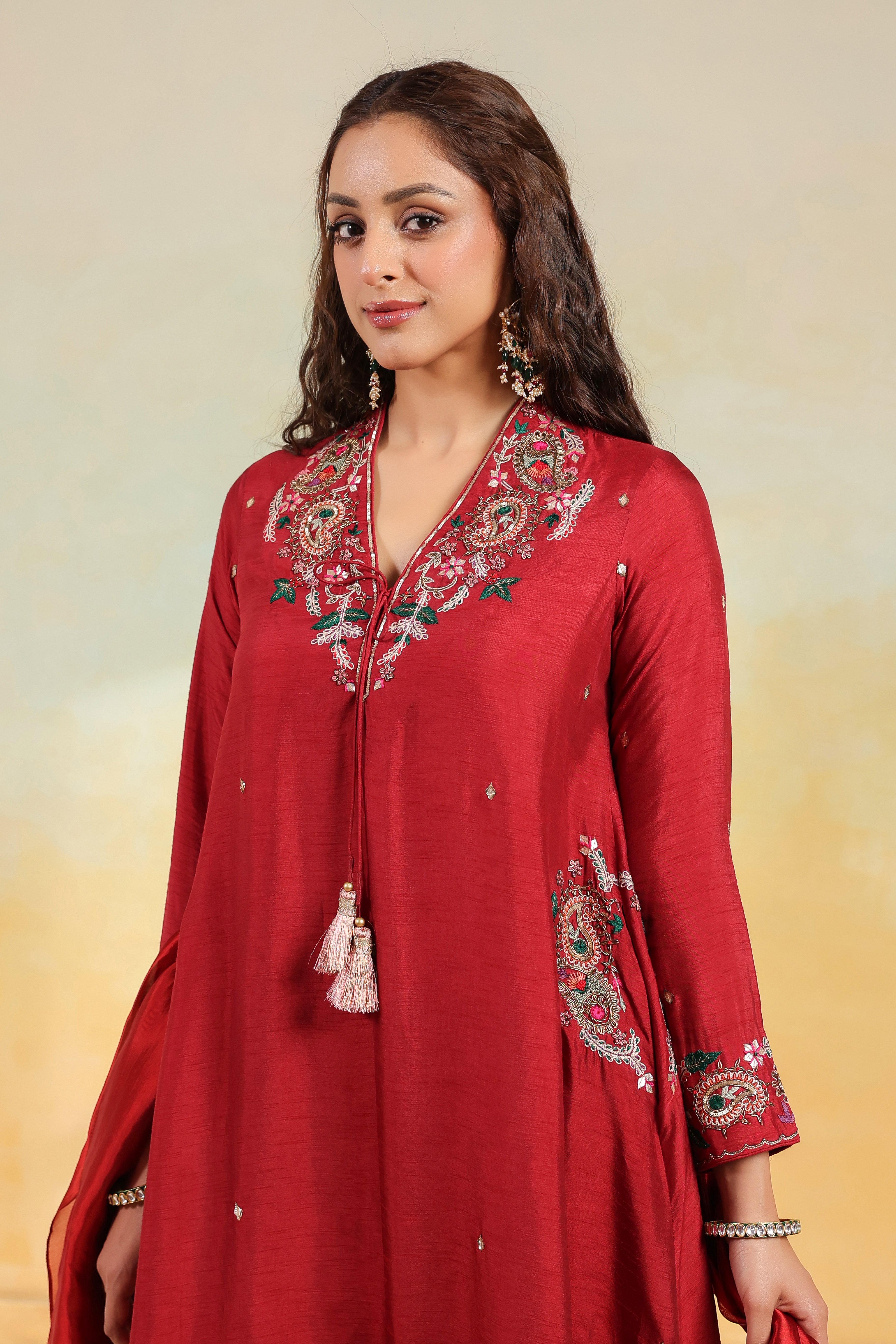 Maroon Zardozi Paisley Pocket Style