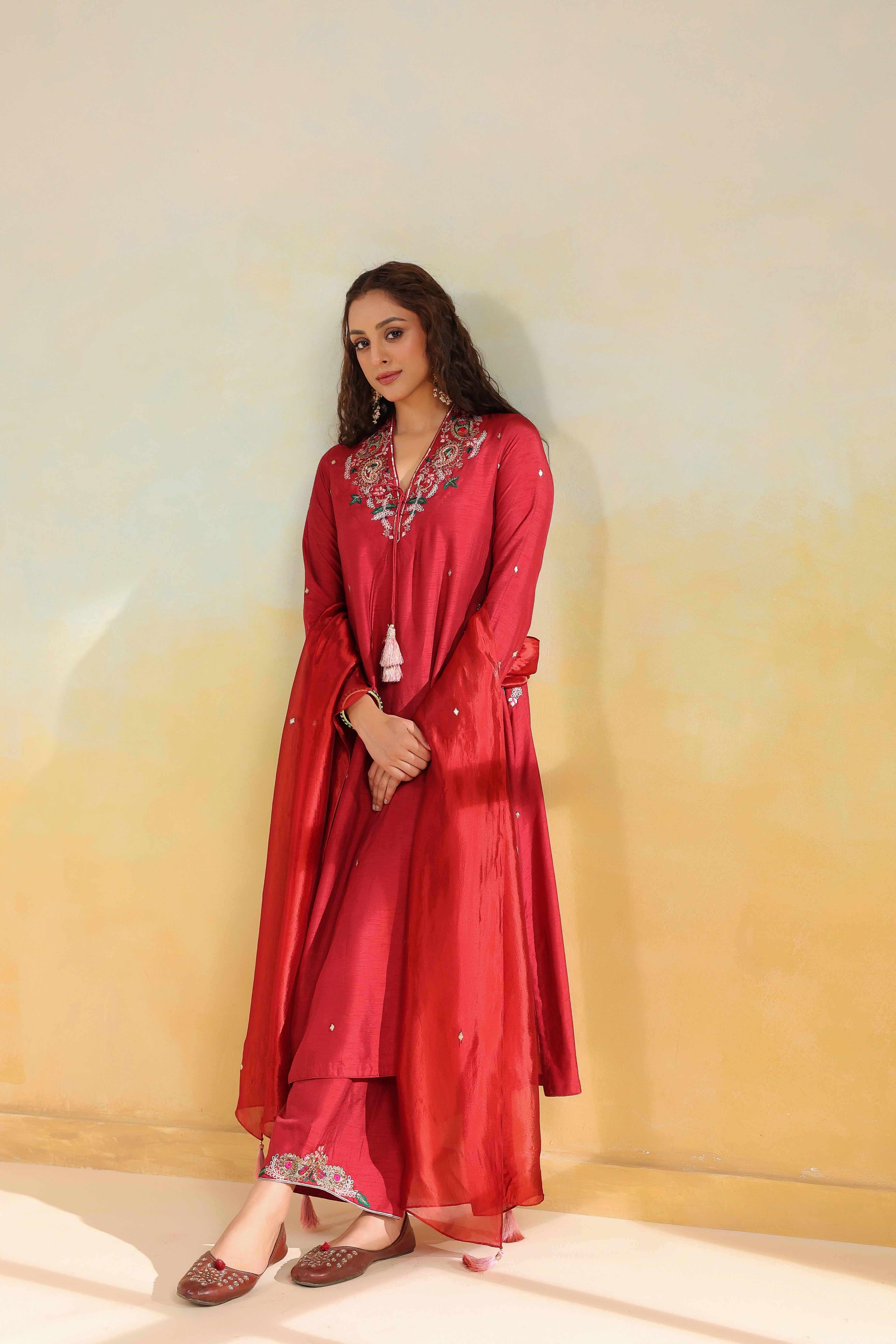 Maroon Zardozi Paisley Pocket Style