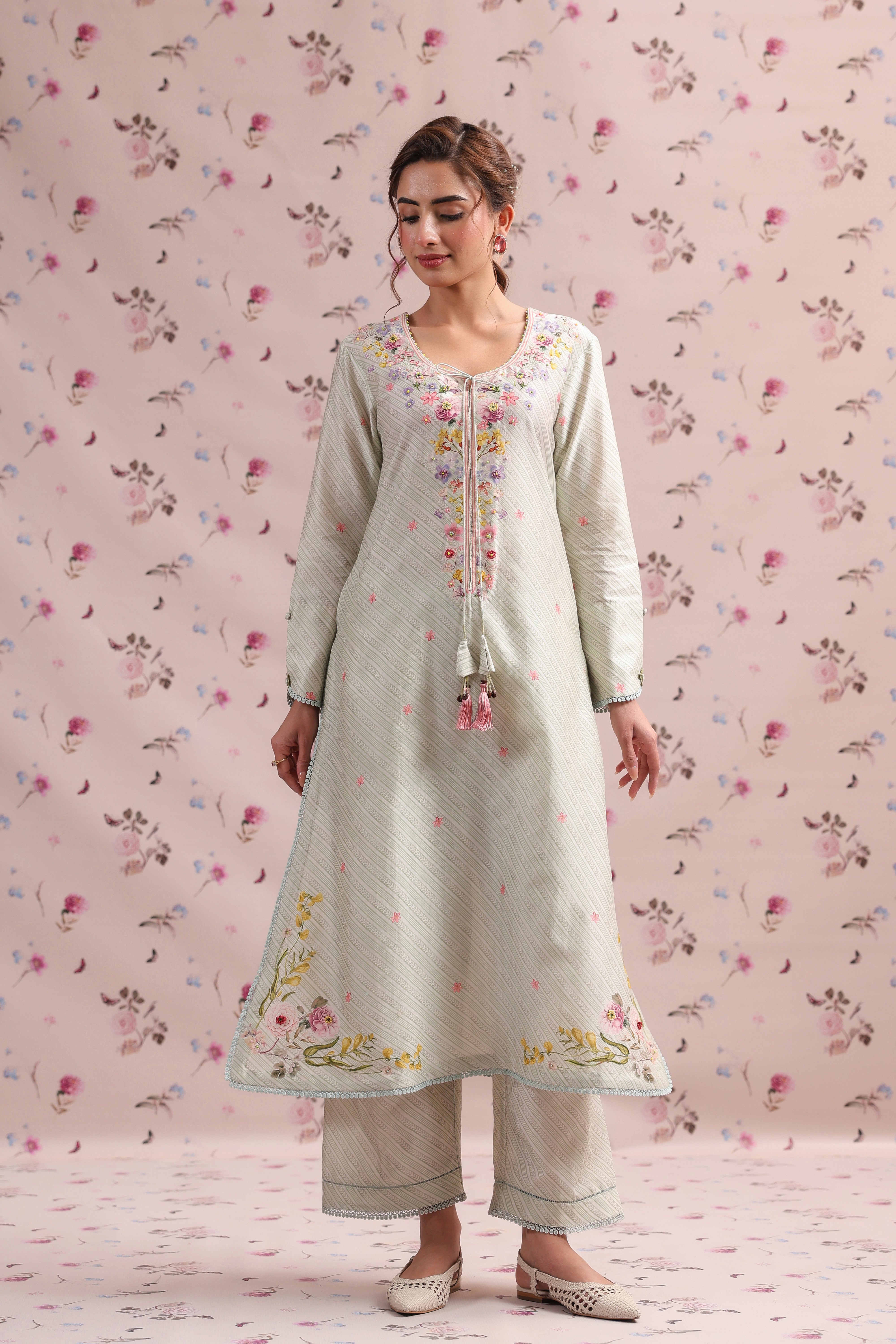 Noor Striped Straight Long Kurta Set