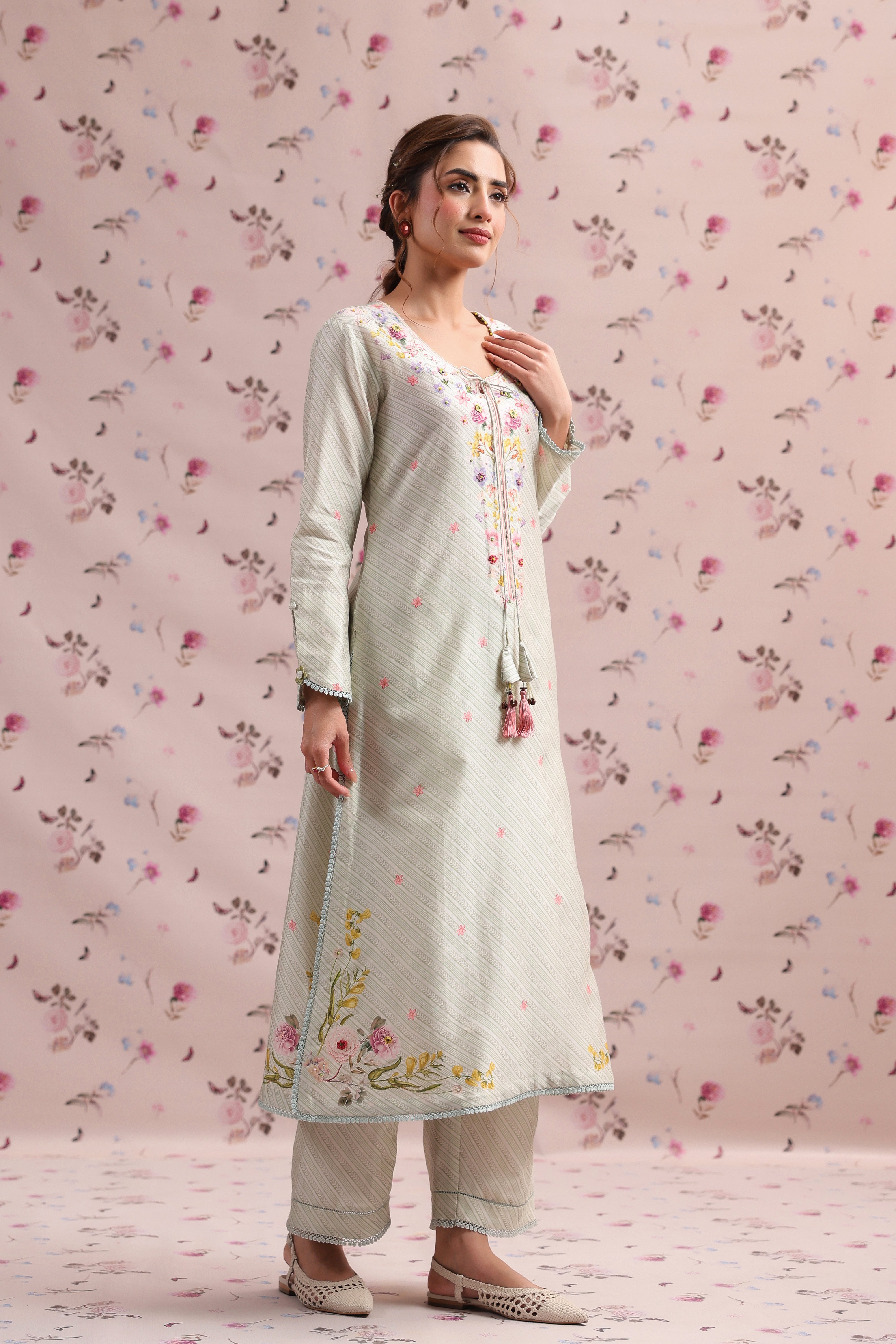 Noor Striped Straight Long Kurta Set