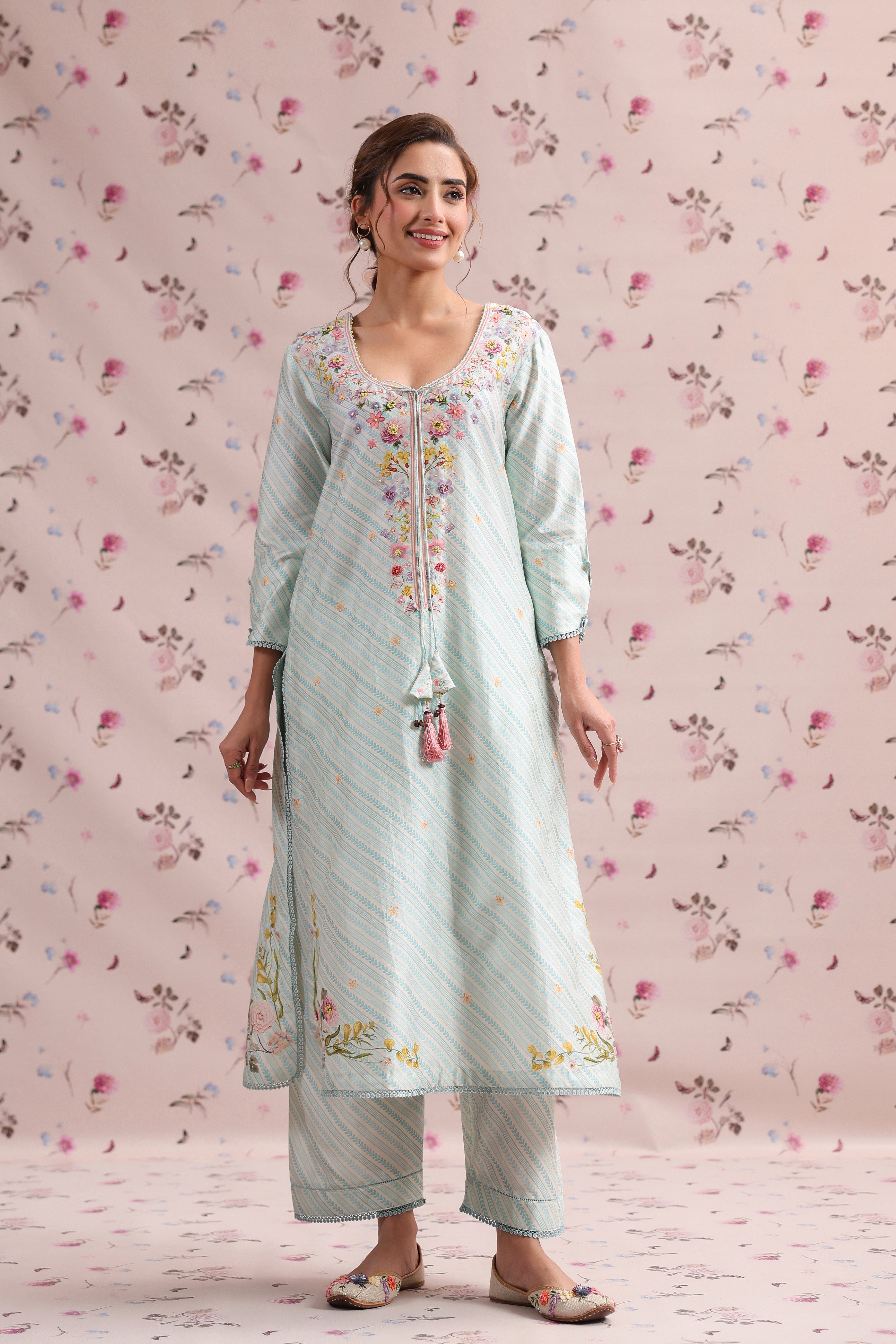 Noor Stiped Straight Long Kurta Set