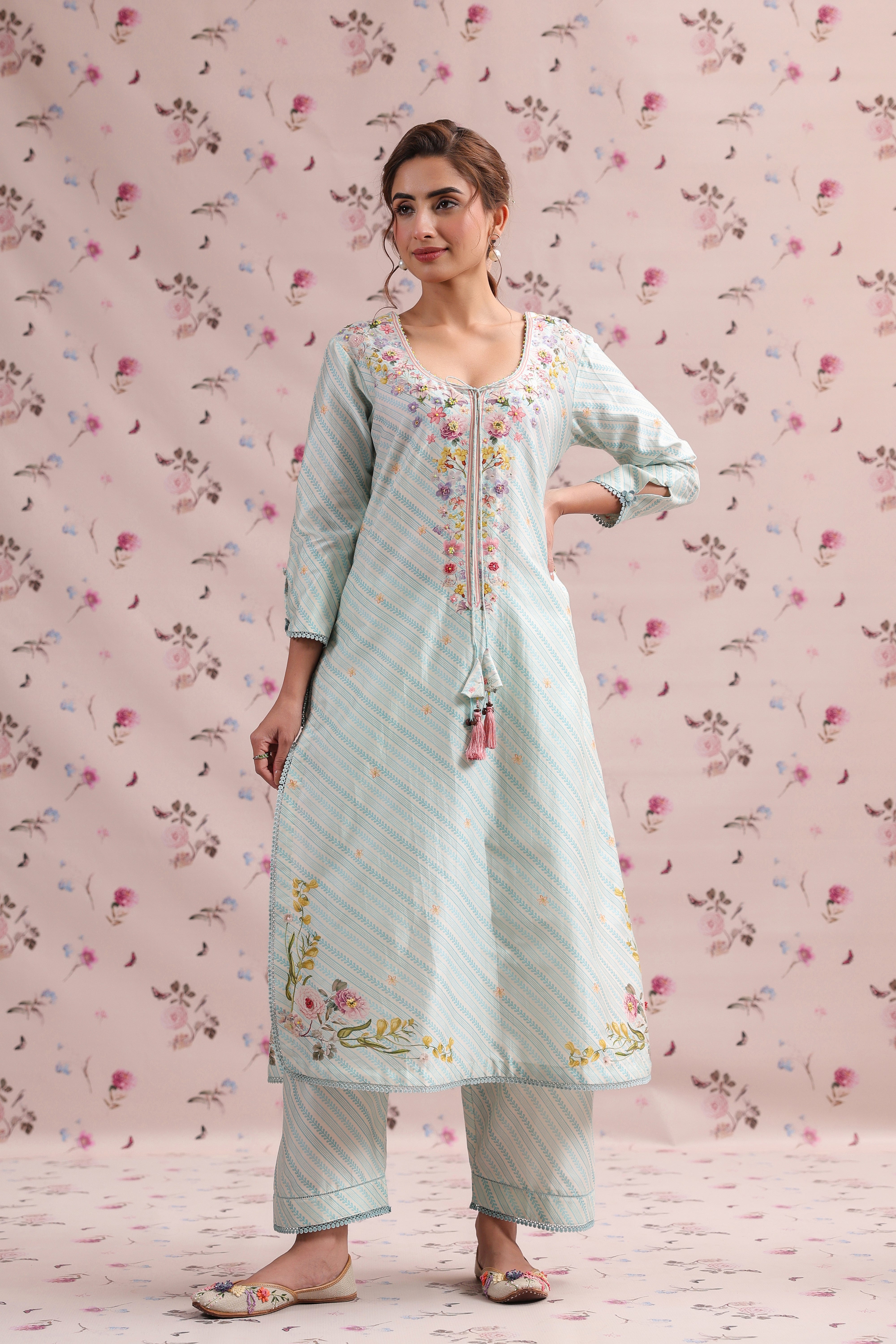 Noor Stiped Straight Long Kurta Set