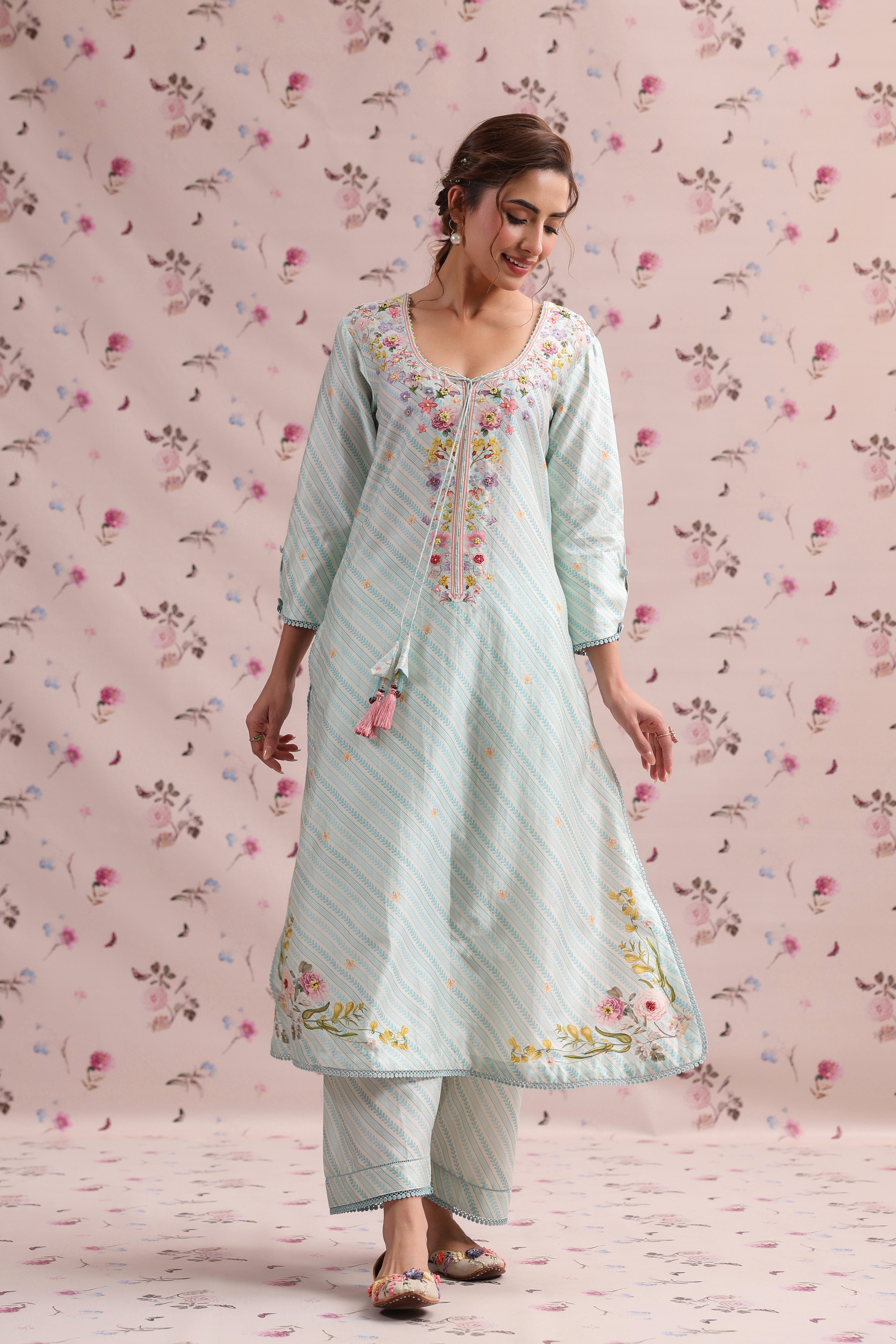 Noor Stiped Straight Long Kurta Set