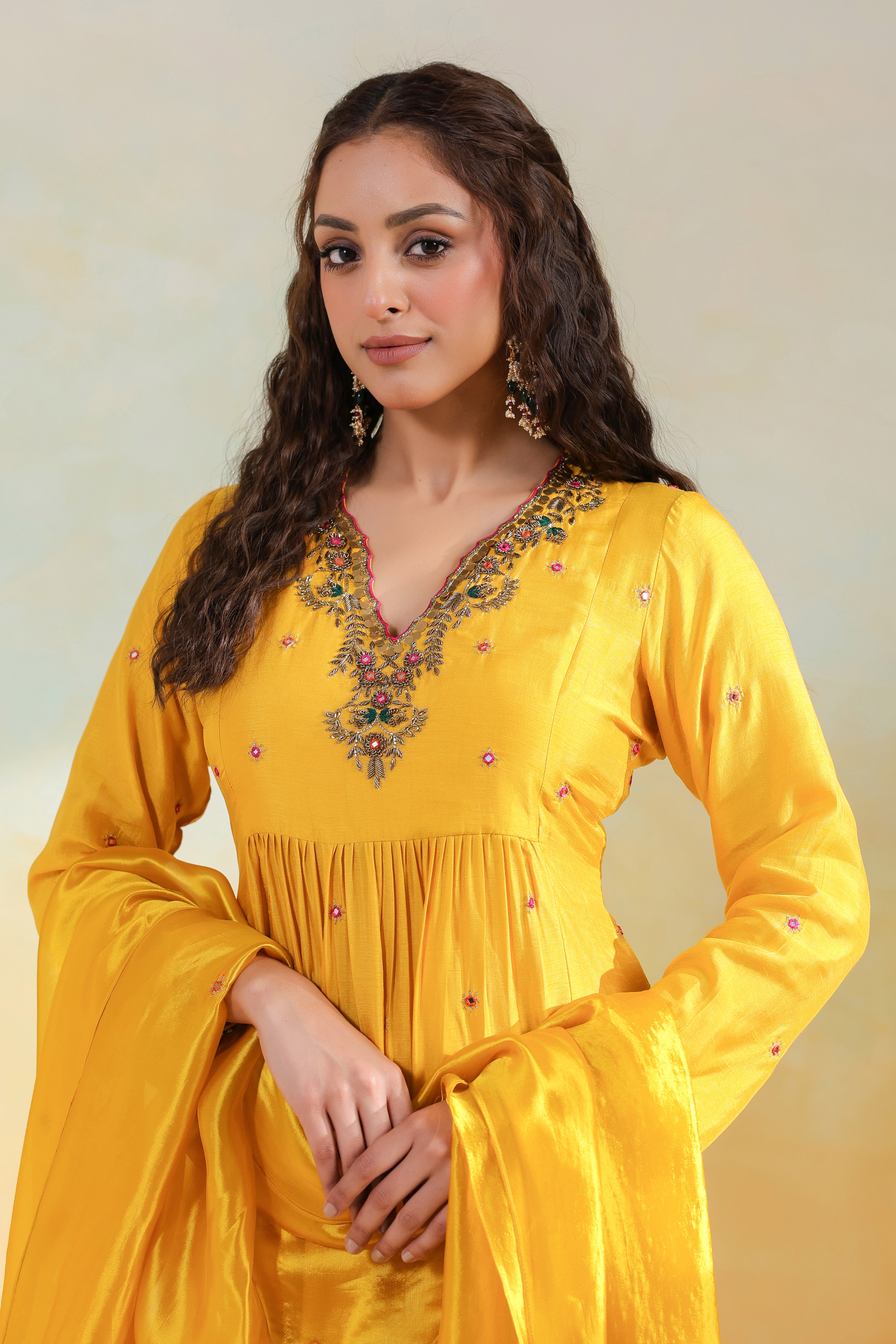Yellow Multicolor Zardozi Frockstyle