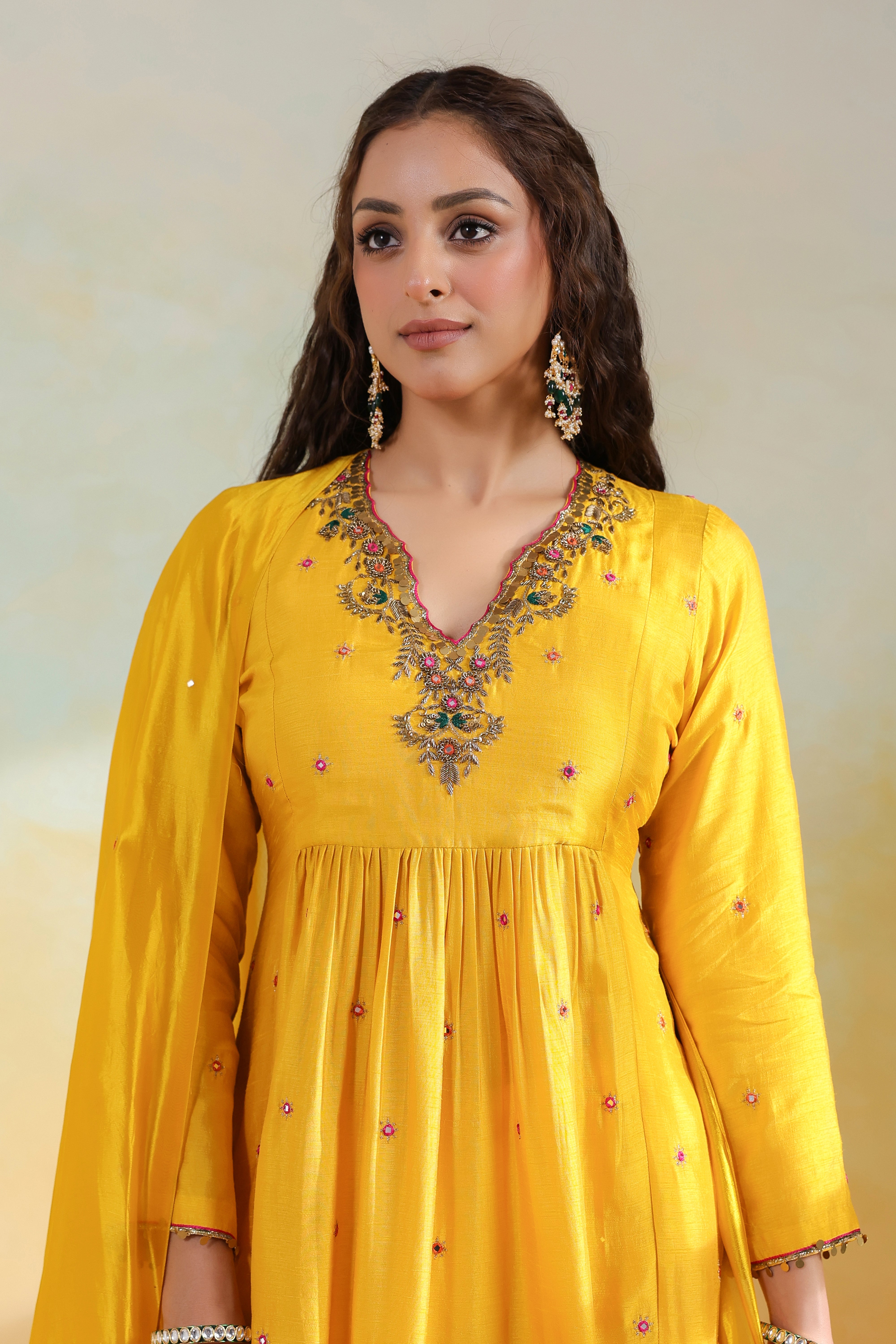 Yellow Multicolor Zardozi Frockstyle
