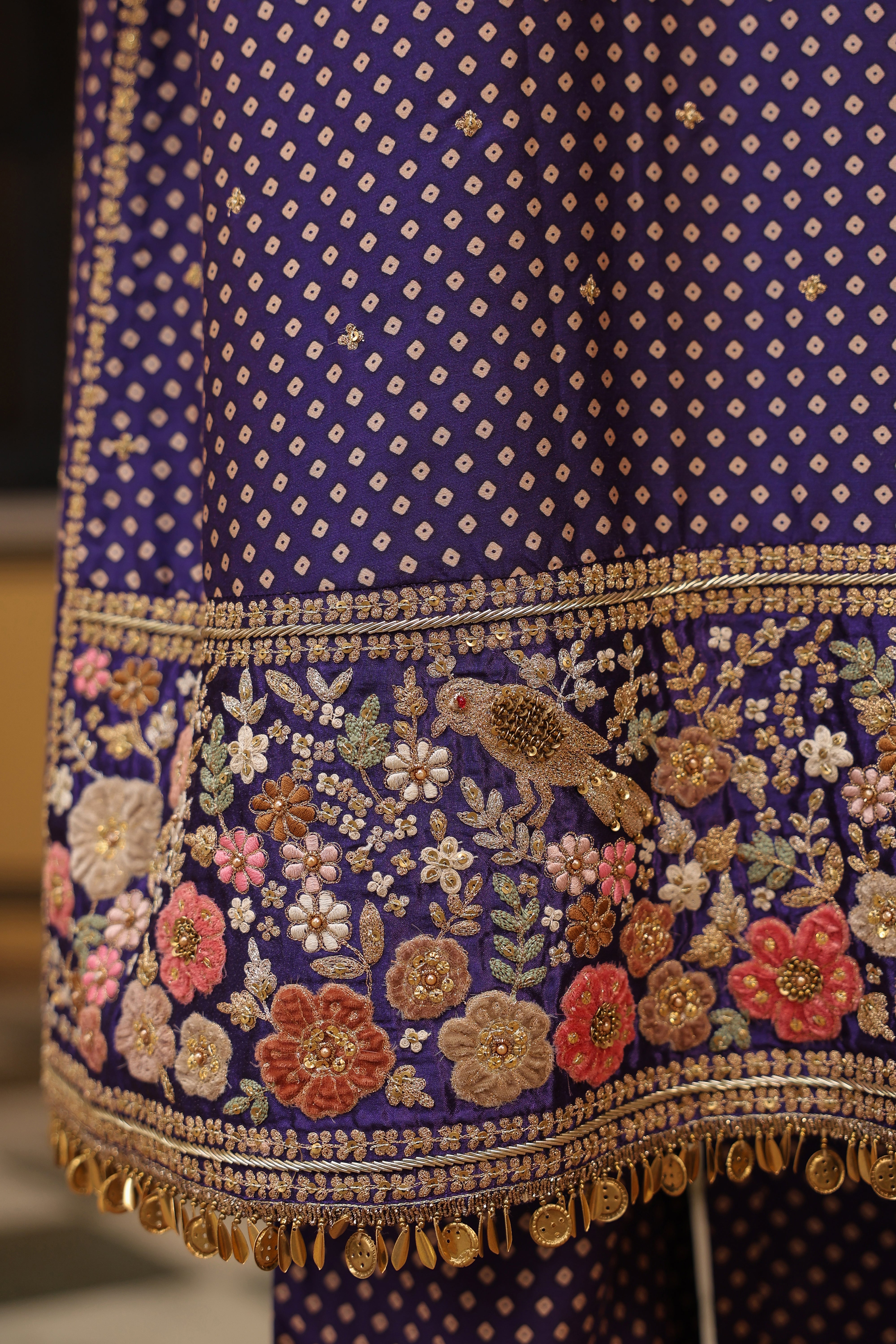 Ahista Purple Printed Mayur Applique Long Kurta Set