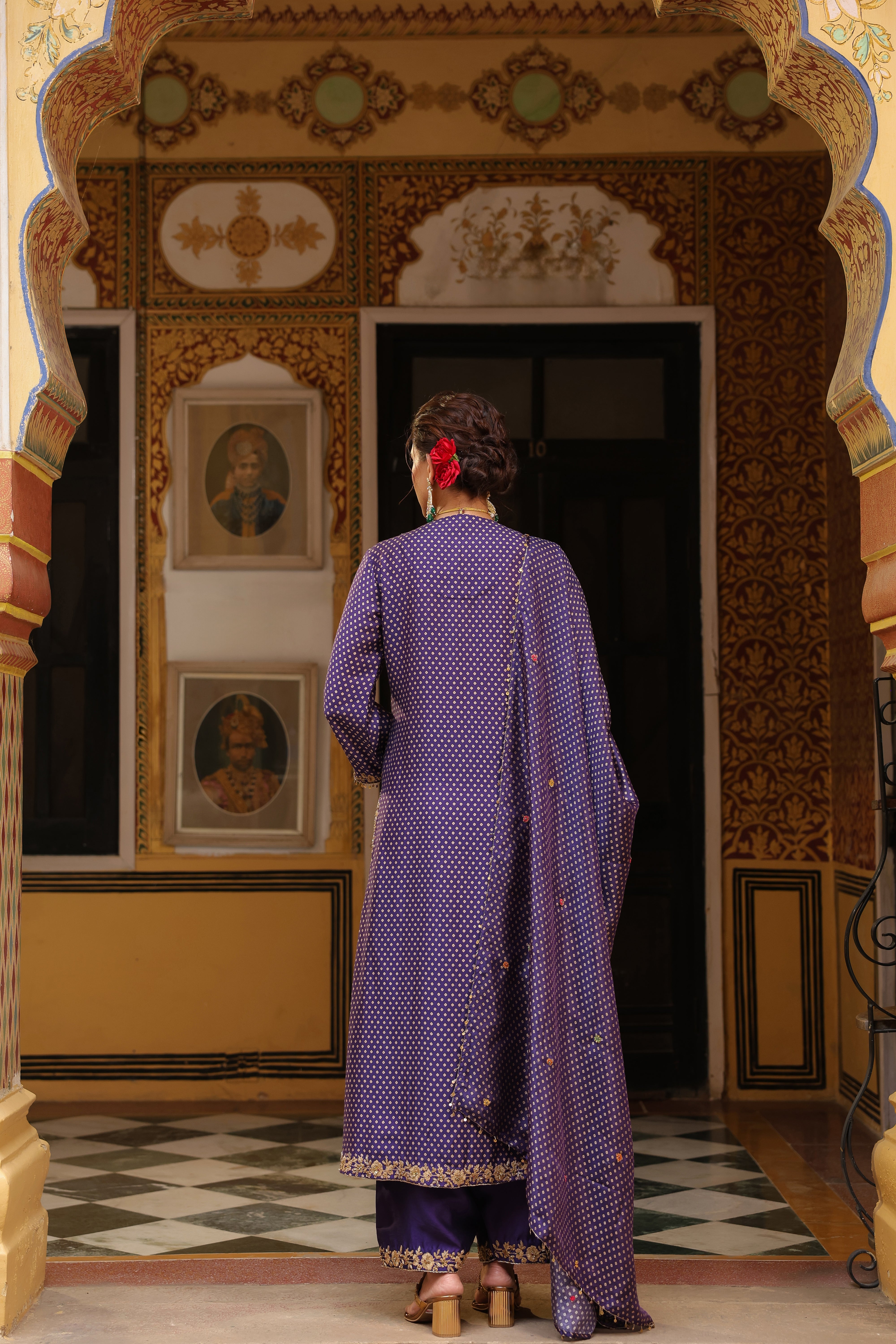 Ahista Purple Printed Pakhi Yoke Heavy Straight Kurta Set