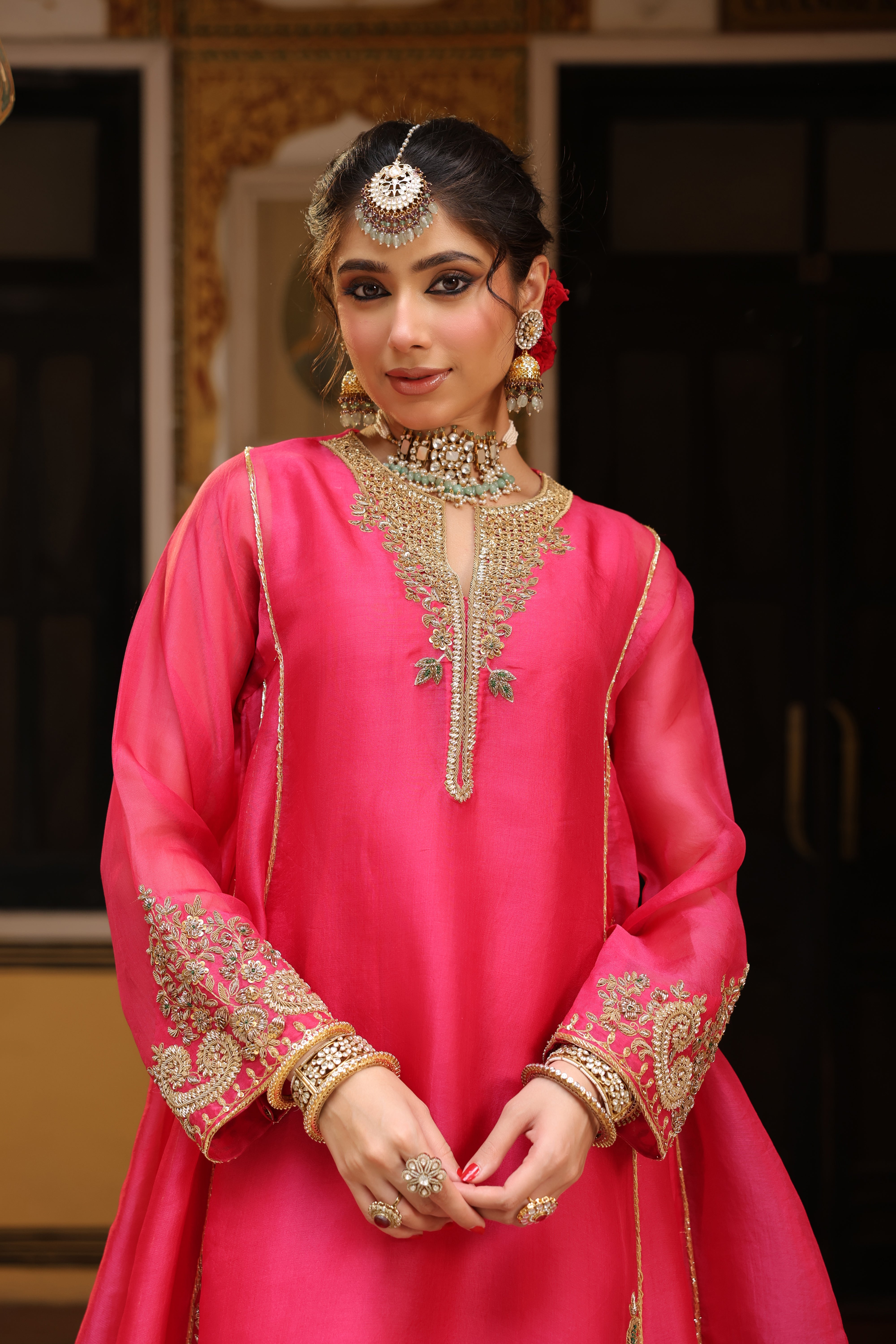 Ahista Pink Pheran Short Kurta Set