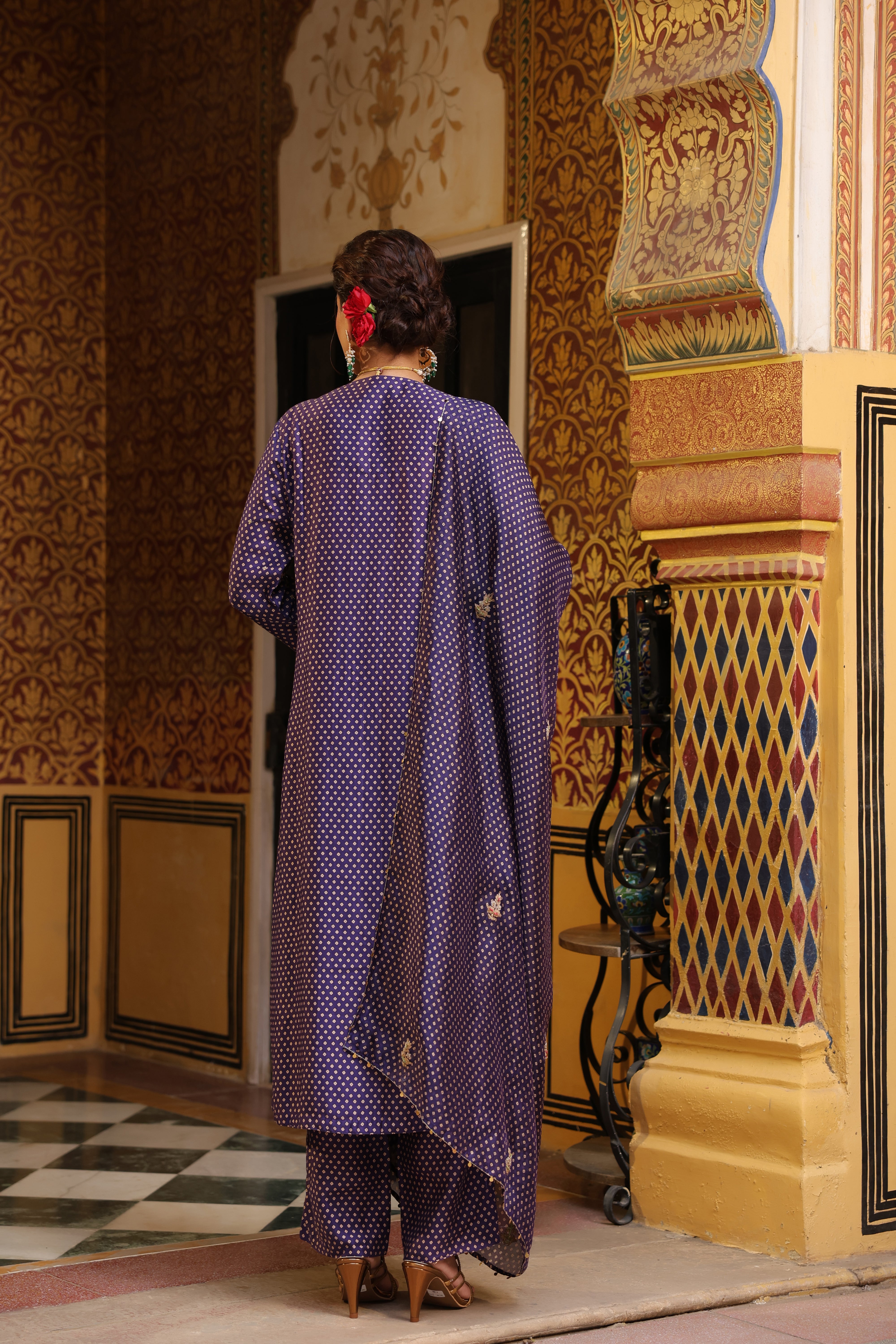 Ahista Purple Printed Pakhi Yoke Straight Kurta Set