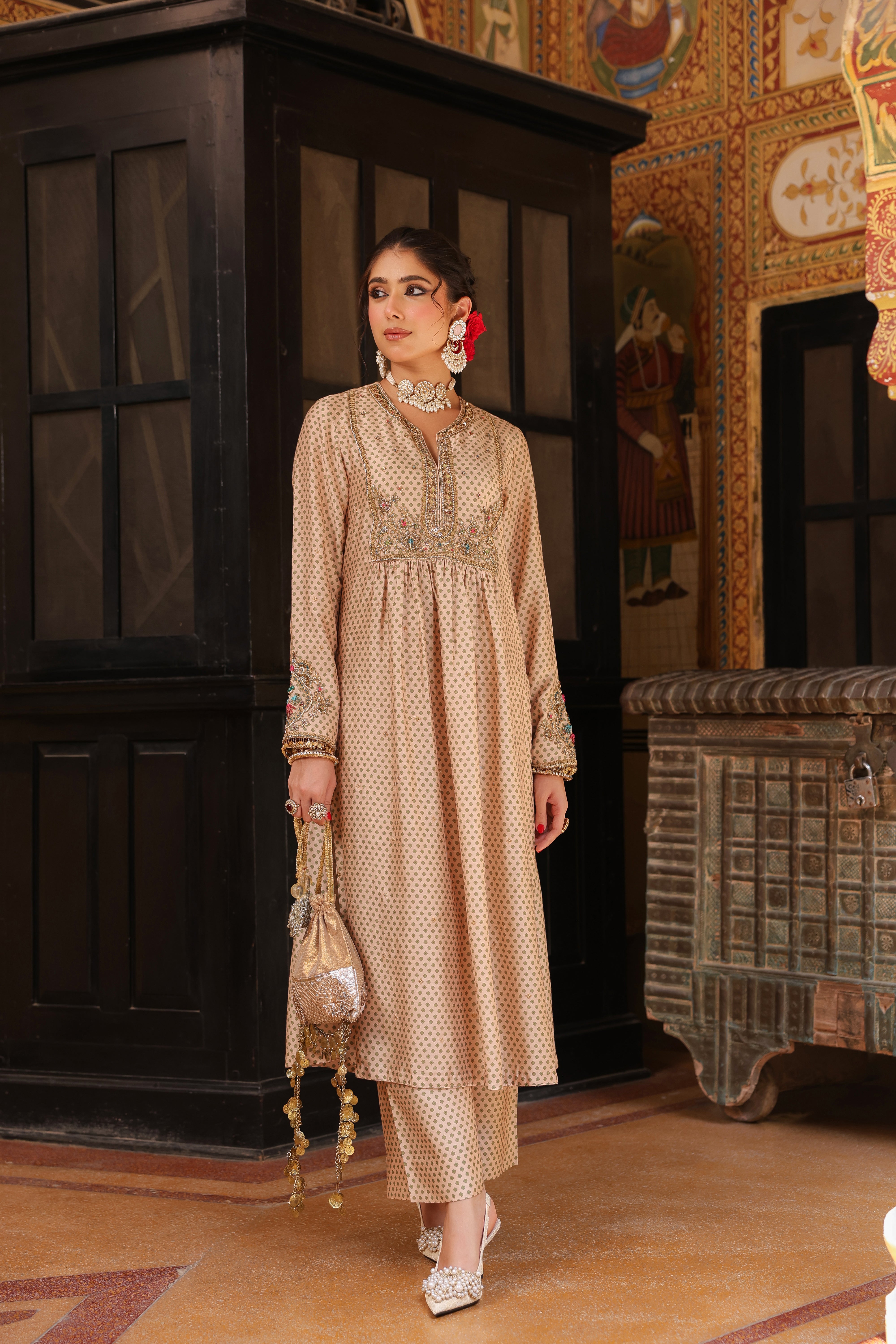 Ahista Ivory Printed Frockstyle Kurta Set