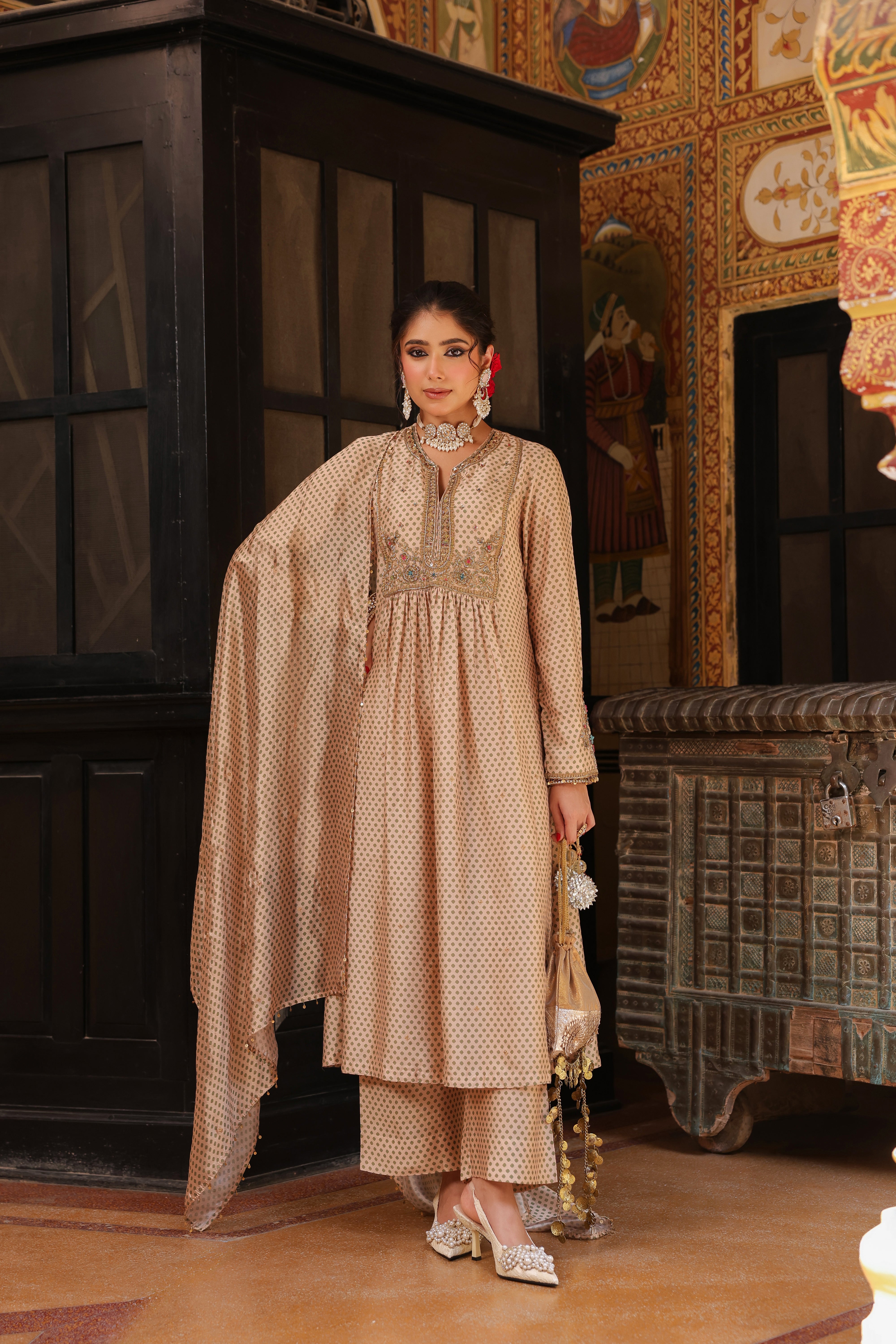 Ahista Ivory Printed Frockstyle Kurta Set