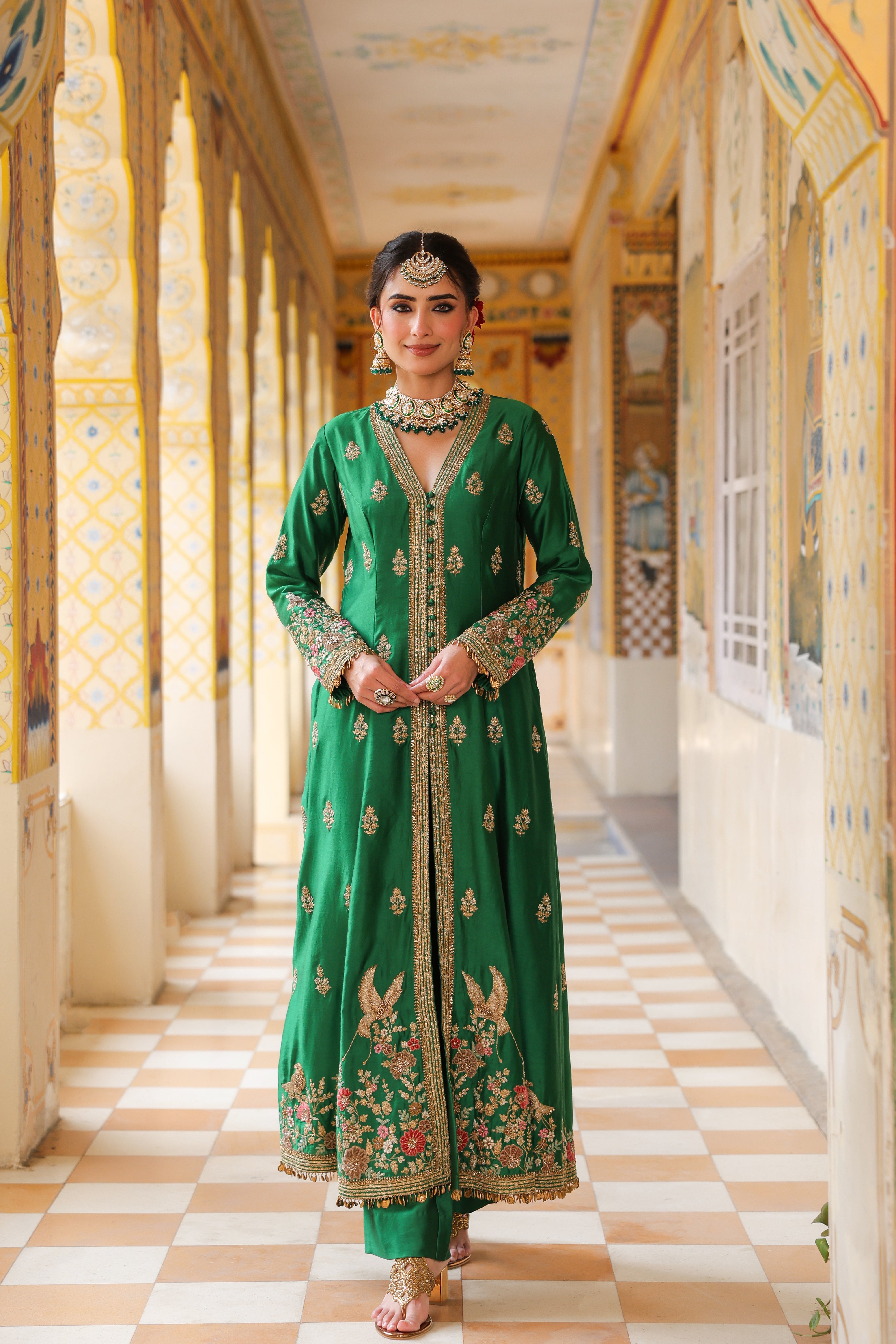 Ahista Green Jacket Anarkali Set