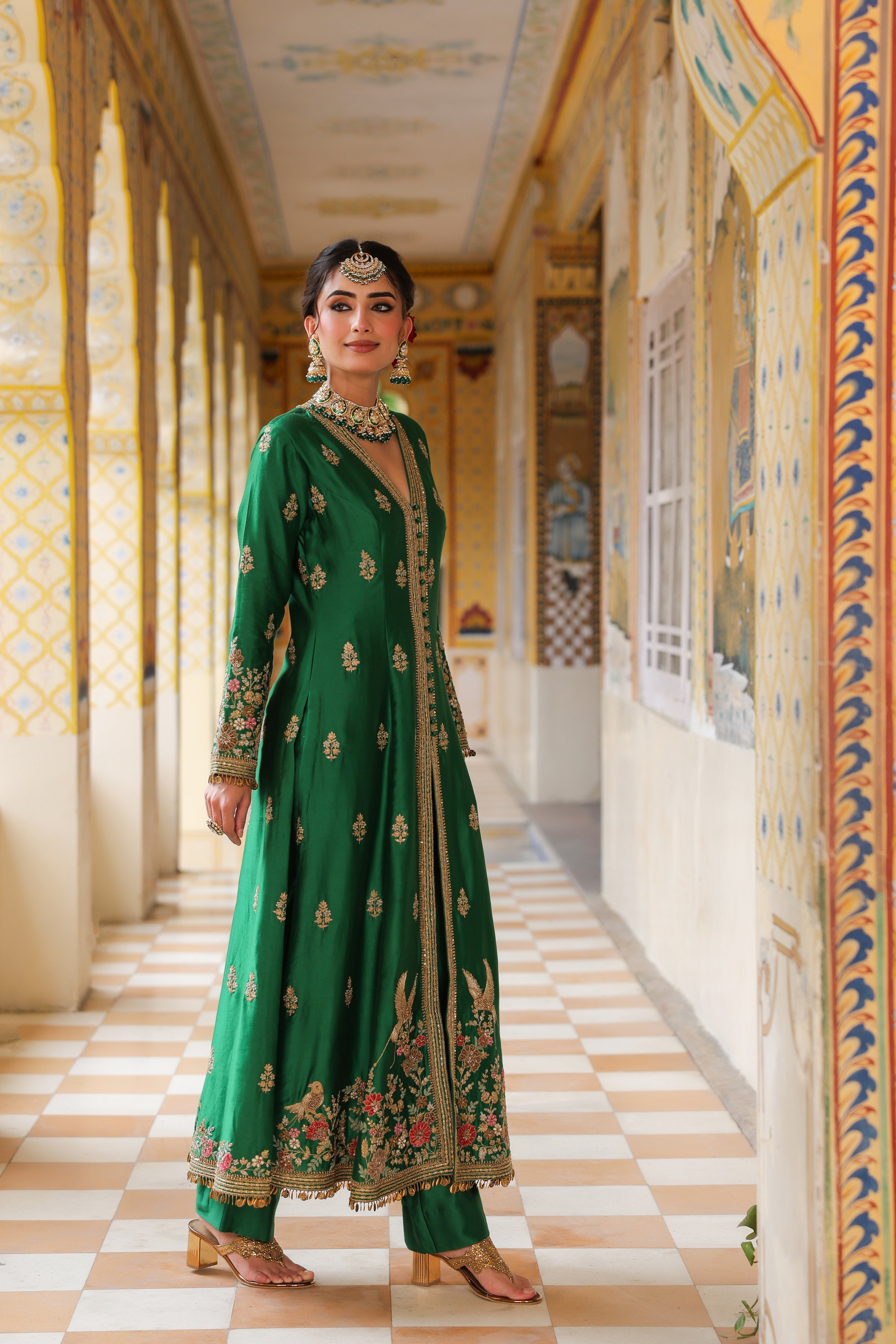 Ahista Green Jacket Anarkali Set