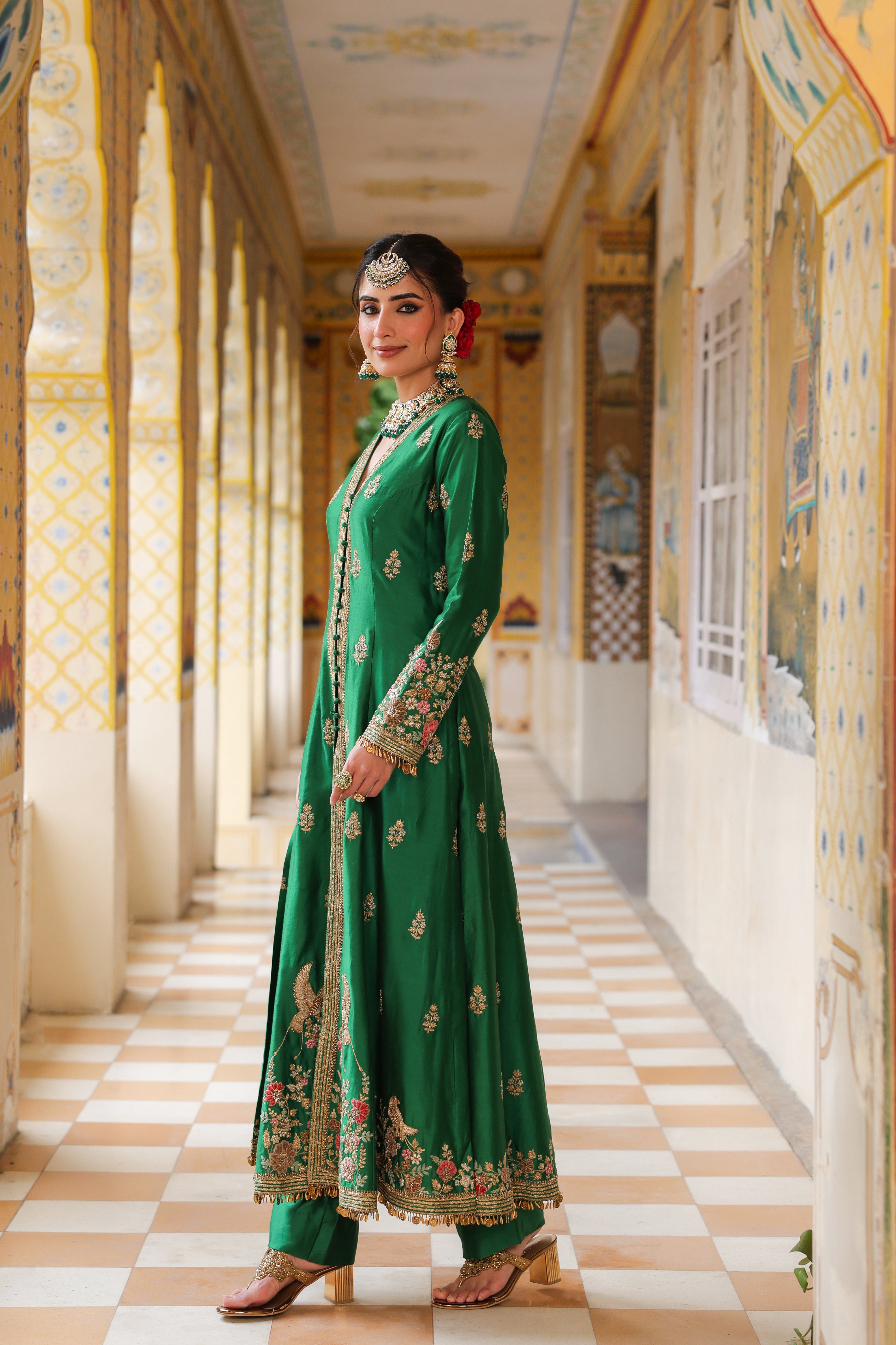 Ahista Green Jacket Anarkali Set