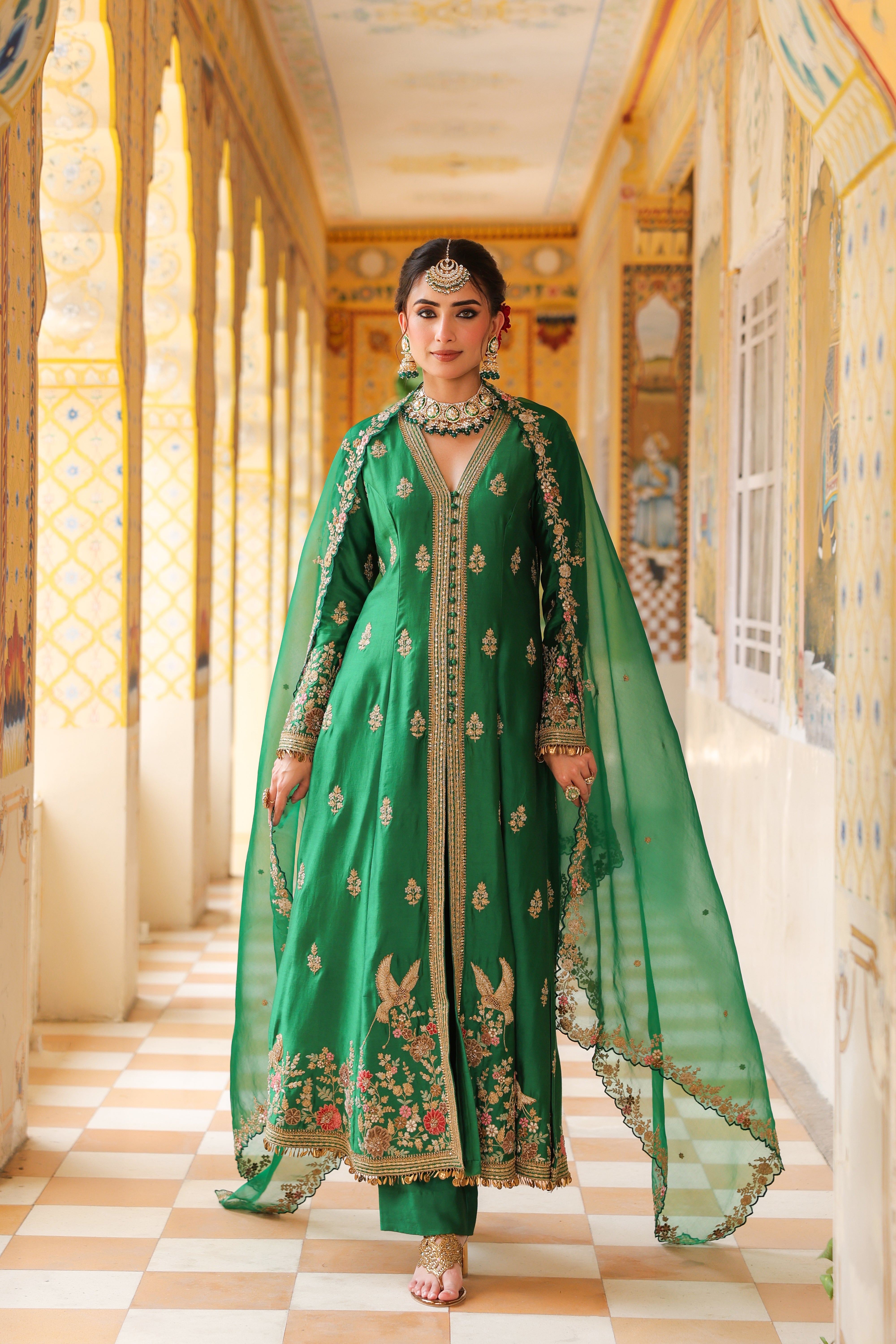 Ahista Green Jacket Anarkali Set