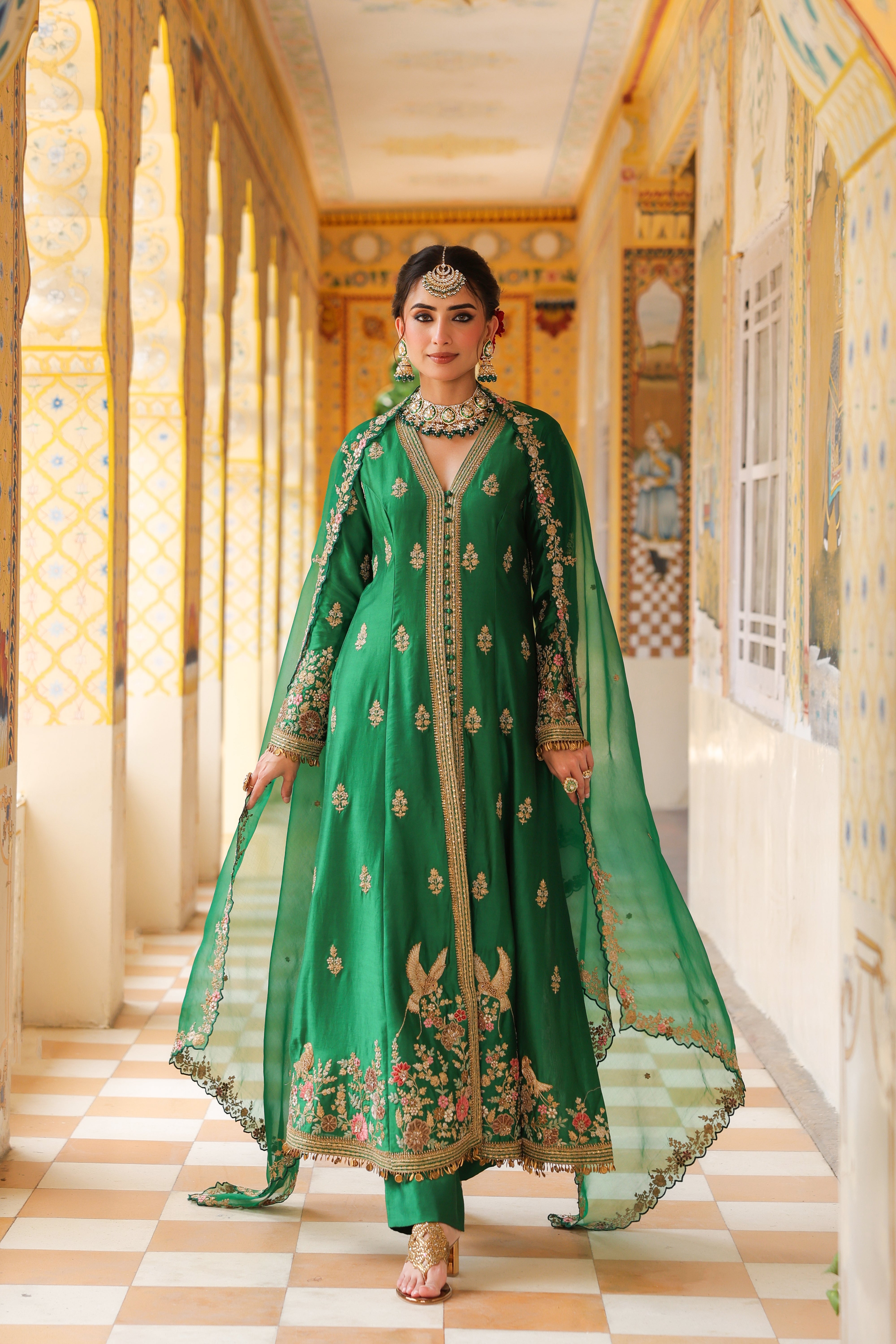 Ahista Green Jacket Anarkali Set