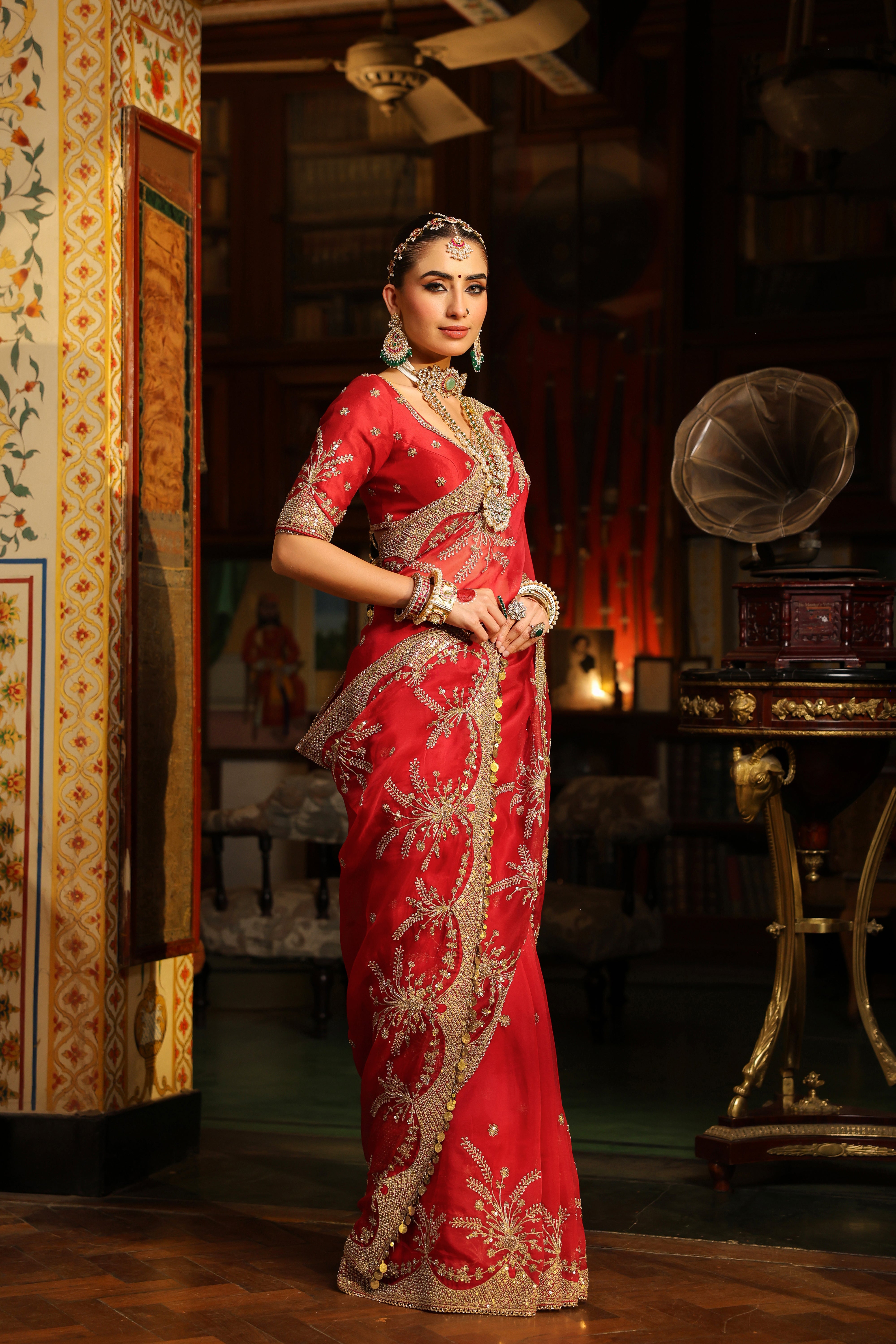 Ahista Red Zardosi Saree Set